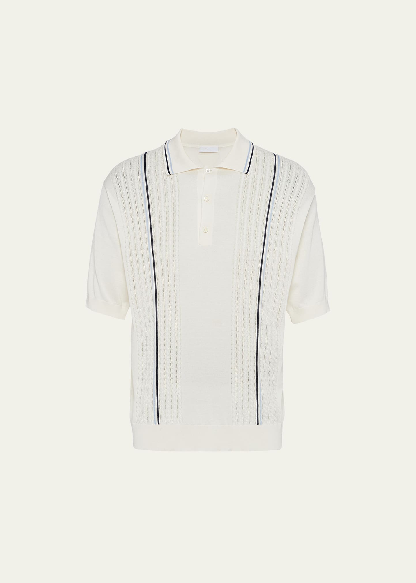 Shop Prada Men's 70s Knit Polo Shirt In Bianco