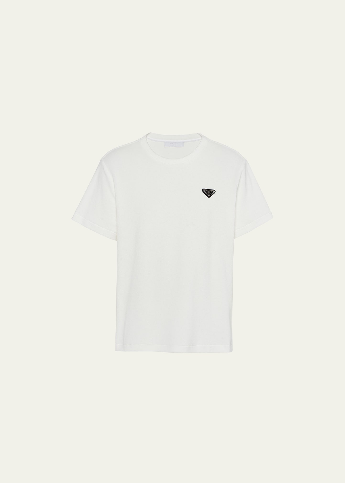 Shop Prada Men's Terry T-shirt With Triangle Logo In Bianco