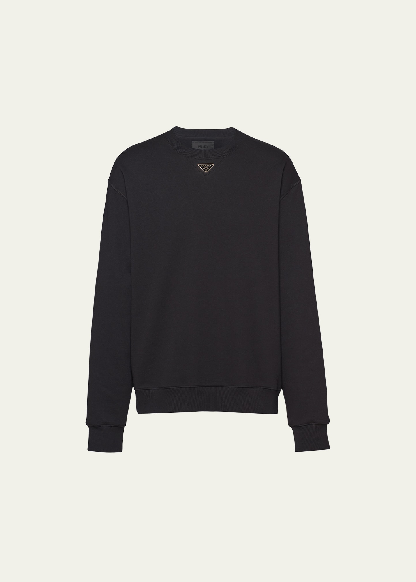 Prada Men's Oversized Cotton Sweatshirt With Triangle Logo In Black