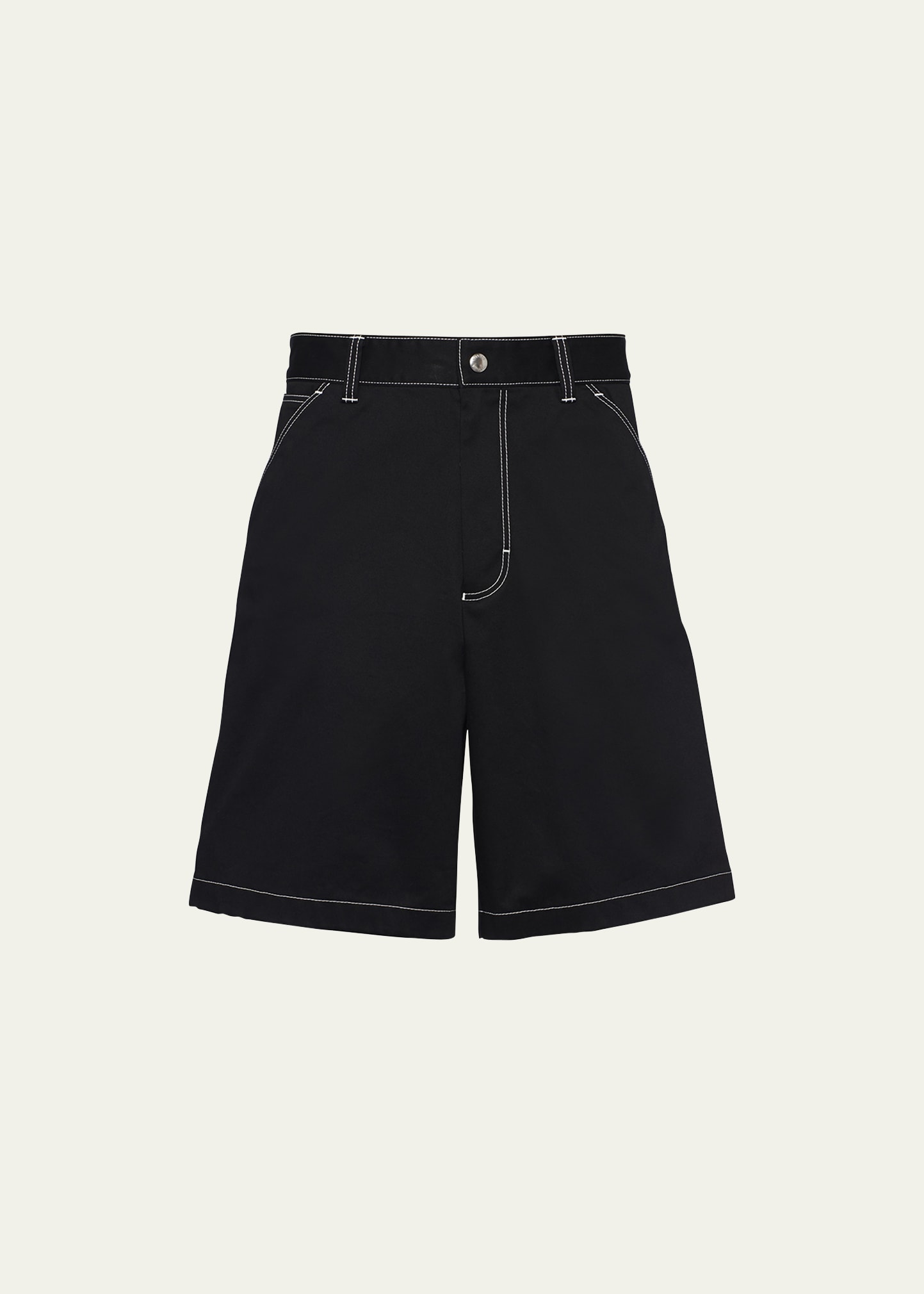 Shop Prada Men's Contrast-stitch Gabardine Shorts In Nero