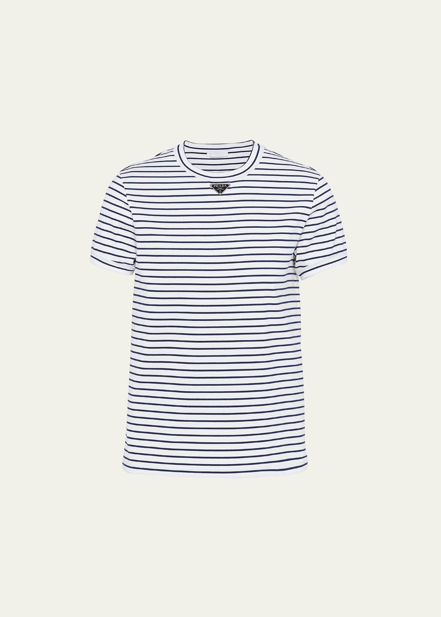 Shop Prada Men's Striped Jersey Logo T-shirt In Bianco/blu