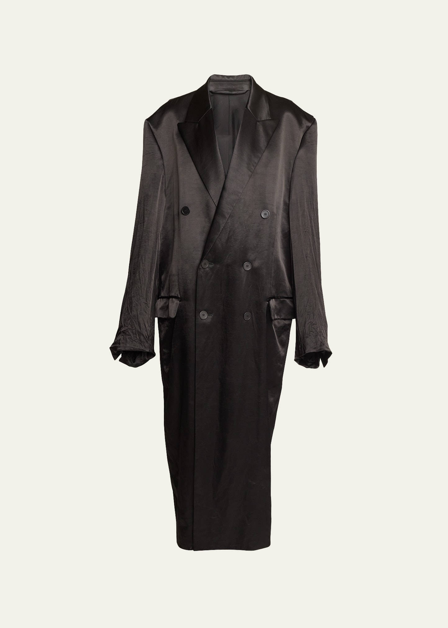 Balenciaga Steroid Double-breast Satin Oversized Coat In Noir