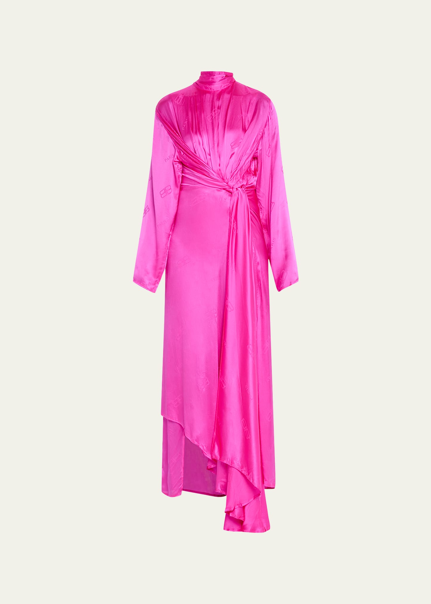Balenciaga Front Drape Bb Scarf-neck Silk Dress, Pink In Lipstick