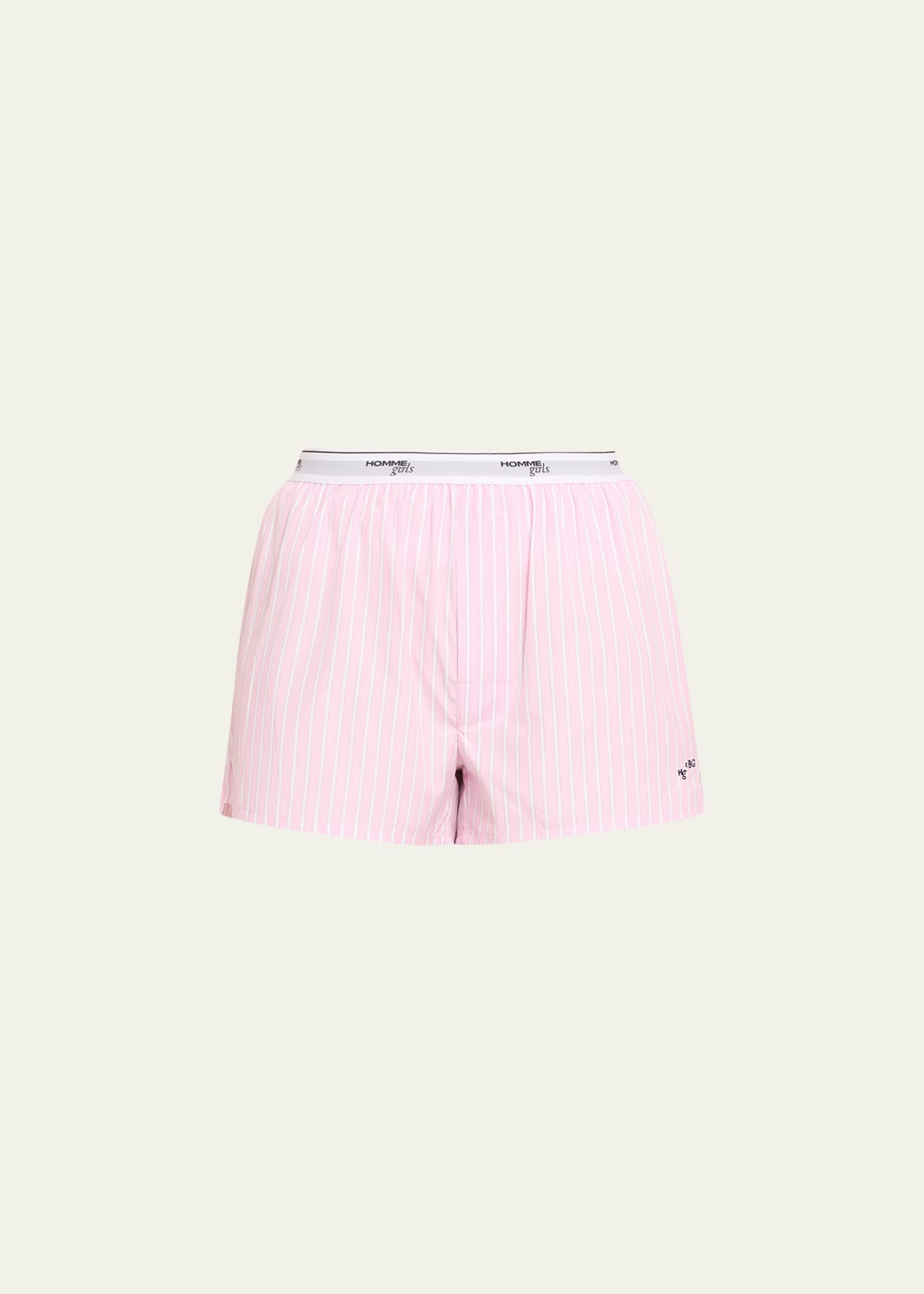 Hommegirls Pinstripe Logo-band Boxer Pajama Shorts In Pink Stripe