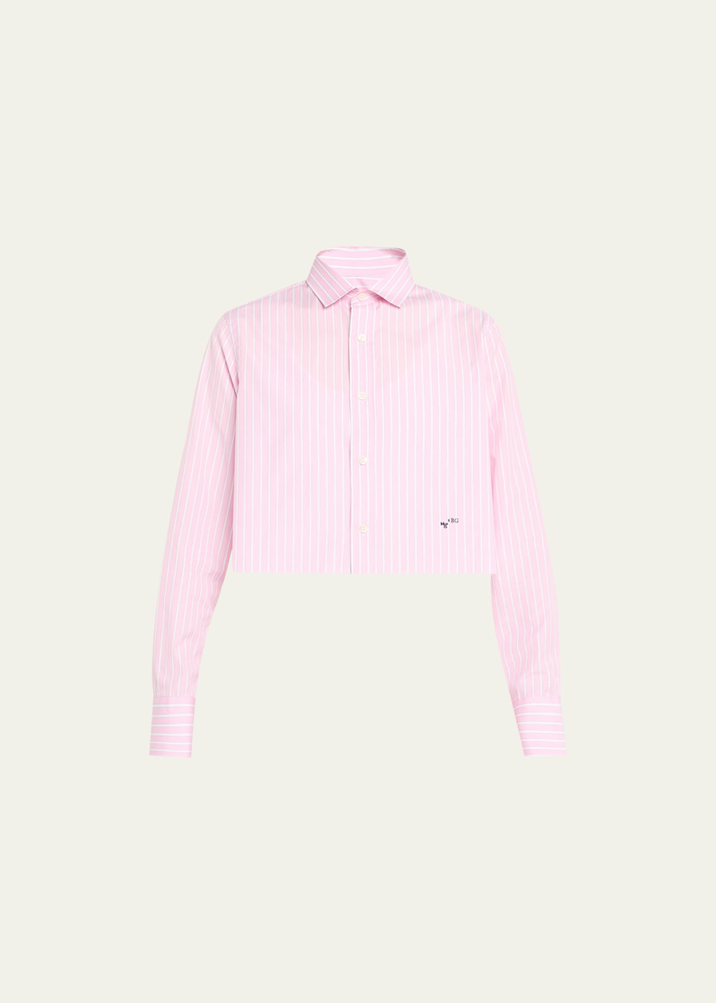 Hommegirls Pinstripe Cropped Button Down Shirt In Pink Stripe