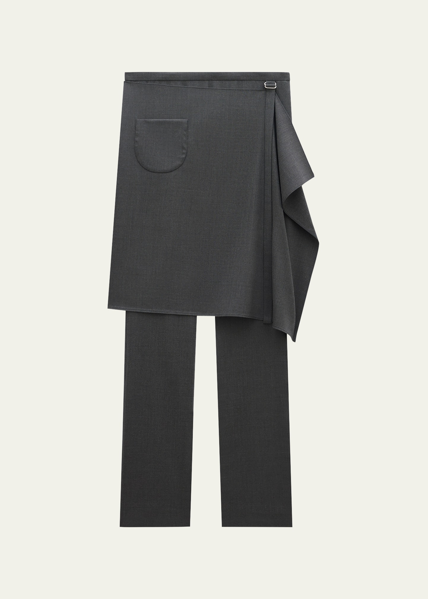 Wool Tailored Pants with Draped Overskirt