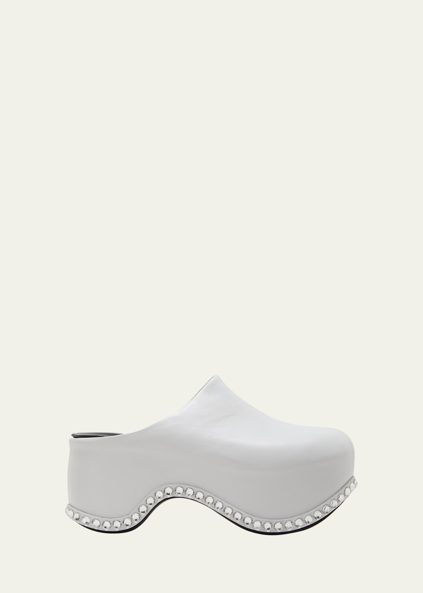 Area X Sergio Rossi Leather Crystal Slide Clogs In Bianco Crystal 90