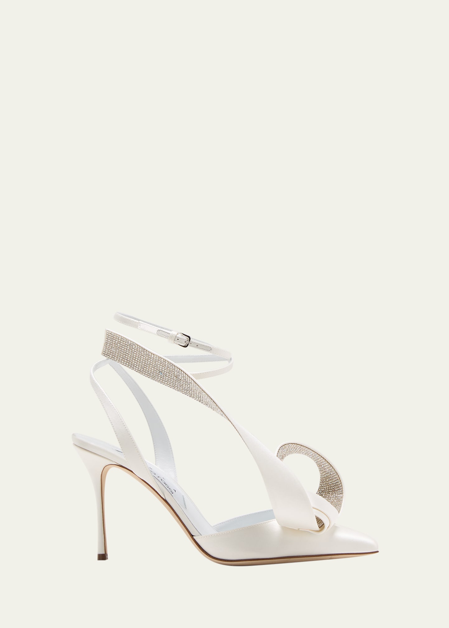 Area X Sergio Rossi 90mm Satin Slingback Heels In Bianco Crystal 90
