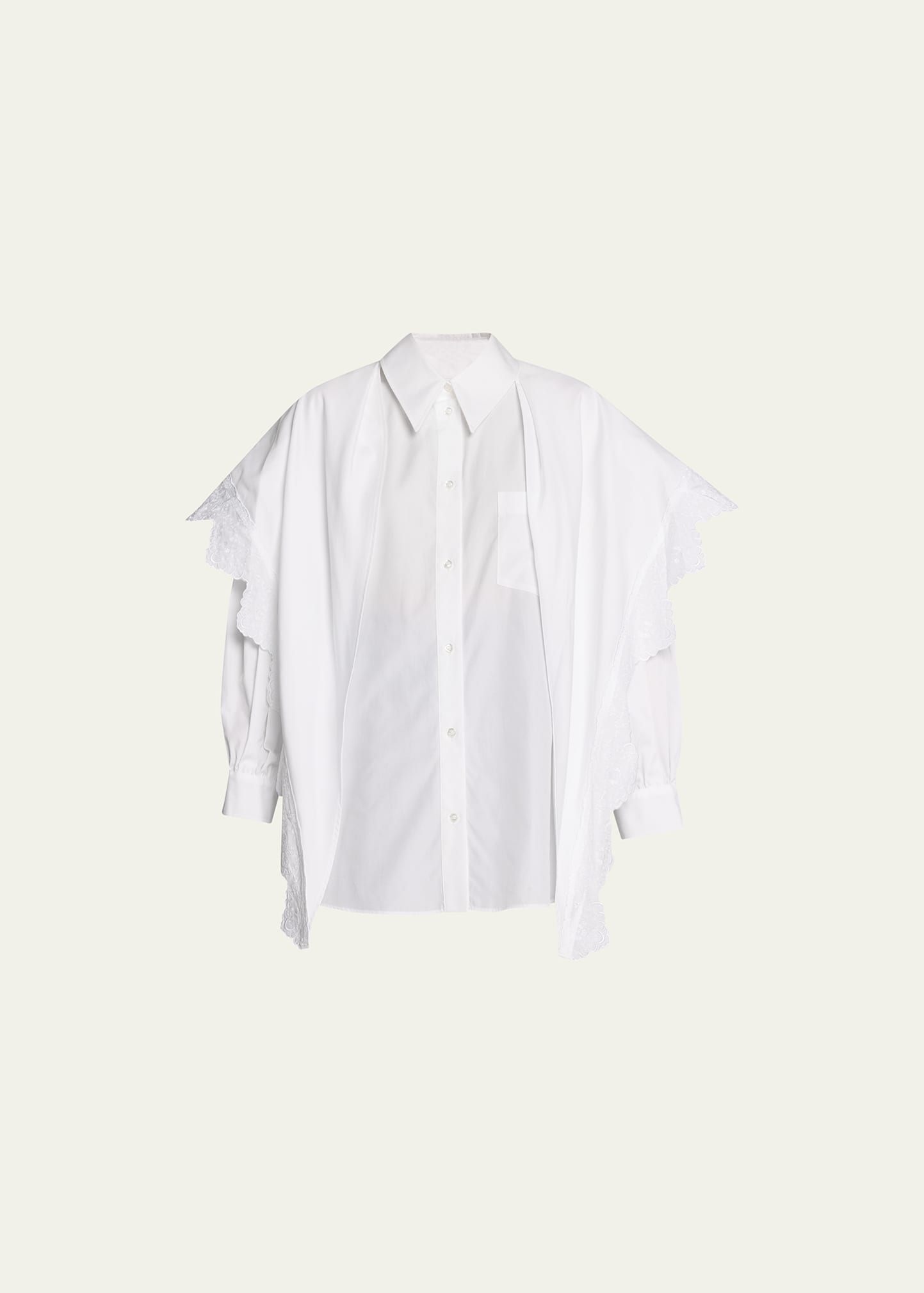 Simone Rocha Lace-overlay Poplin Shirt In Whitewhite