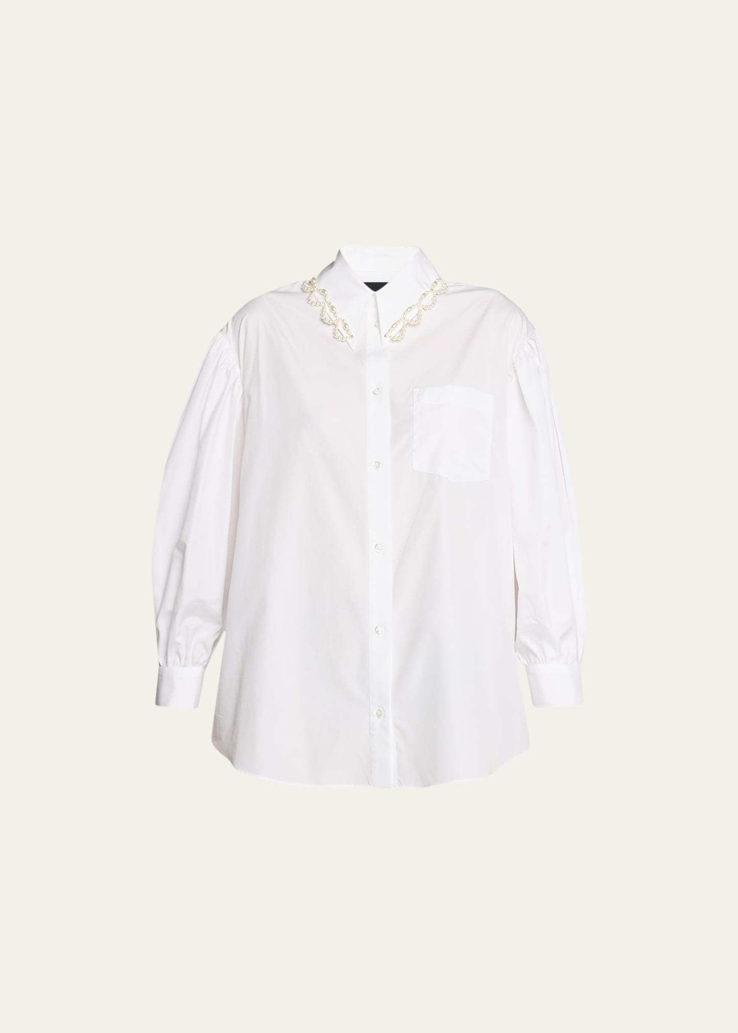 Simone Rocha Classic Puff-sleeve Embellished Shirt In Whitepearlclear