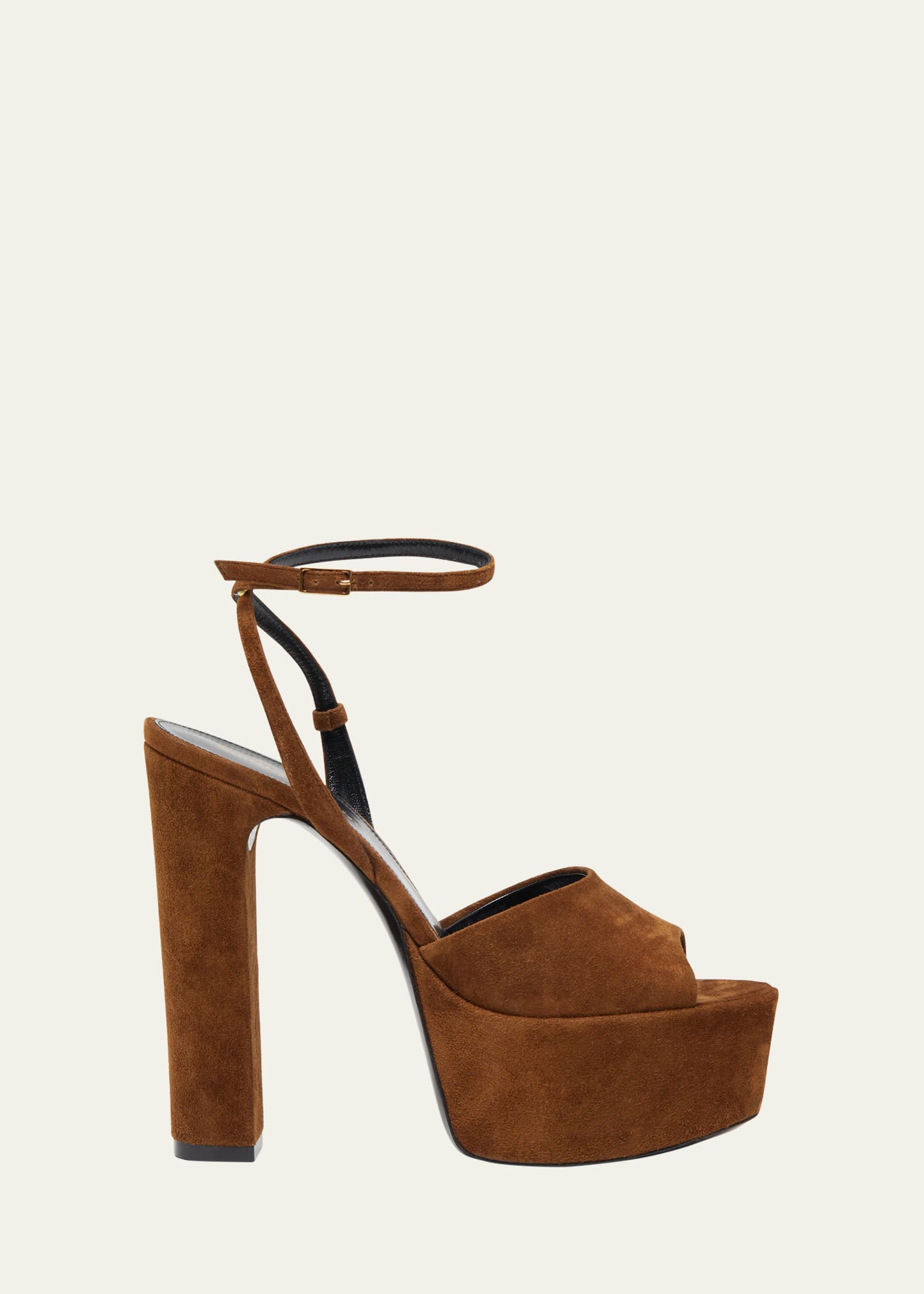 Shop Saint Laurent Jodie Suede Ankle-strap Platform Sandals In Land