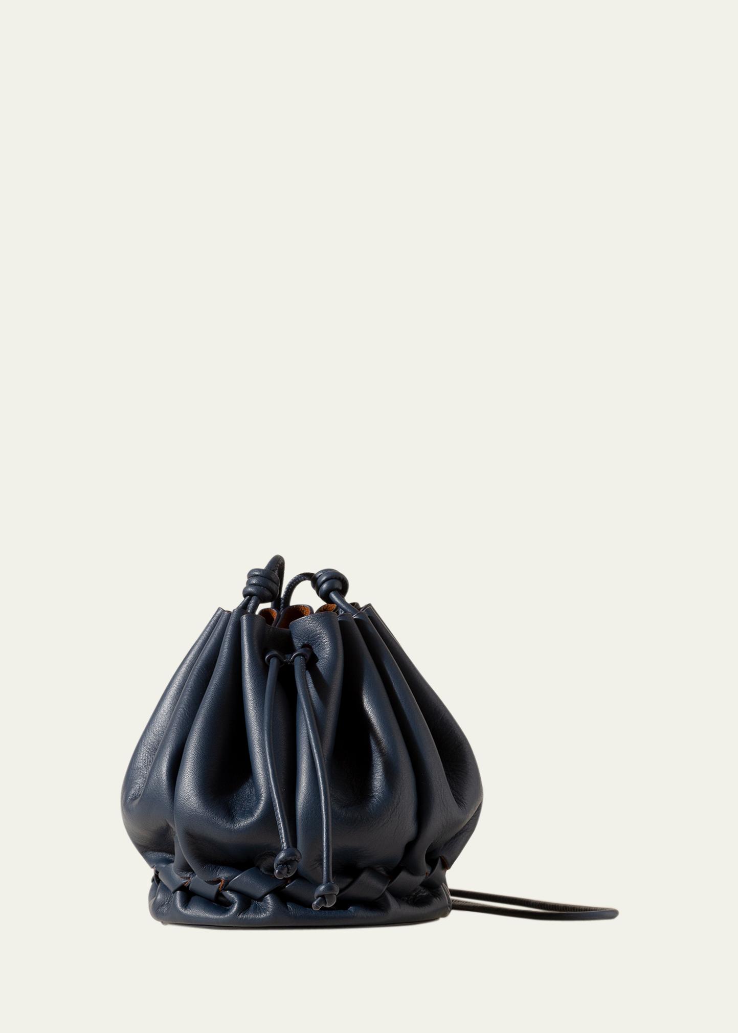 Hereu Molina Pleated Leather Bucket Bag In Dark Navy | ModeSens