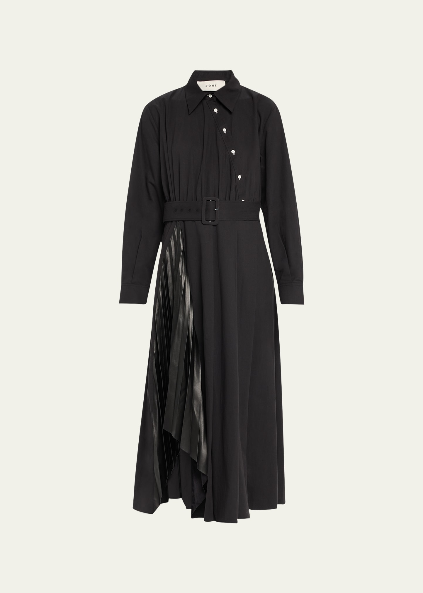 Rohe Belted Leather Detail Pleated Maxi Dress In Black | ModeSens