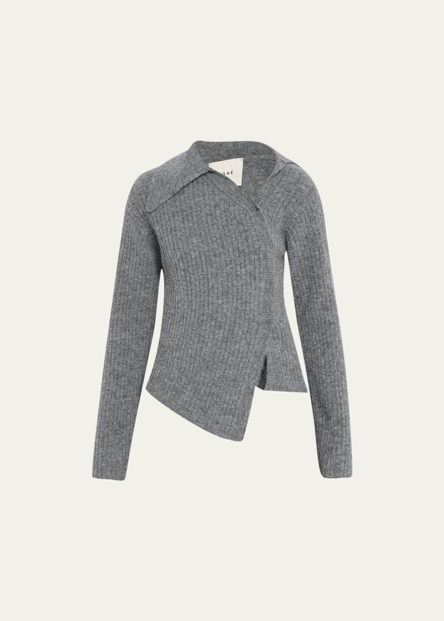 Rohe Twisted Wool-knit Asymmetric Sweater In Grey_melange