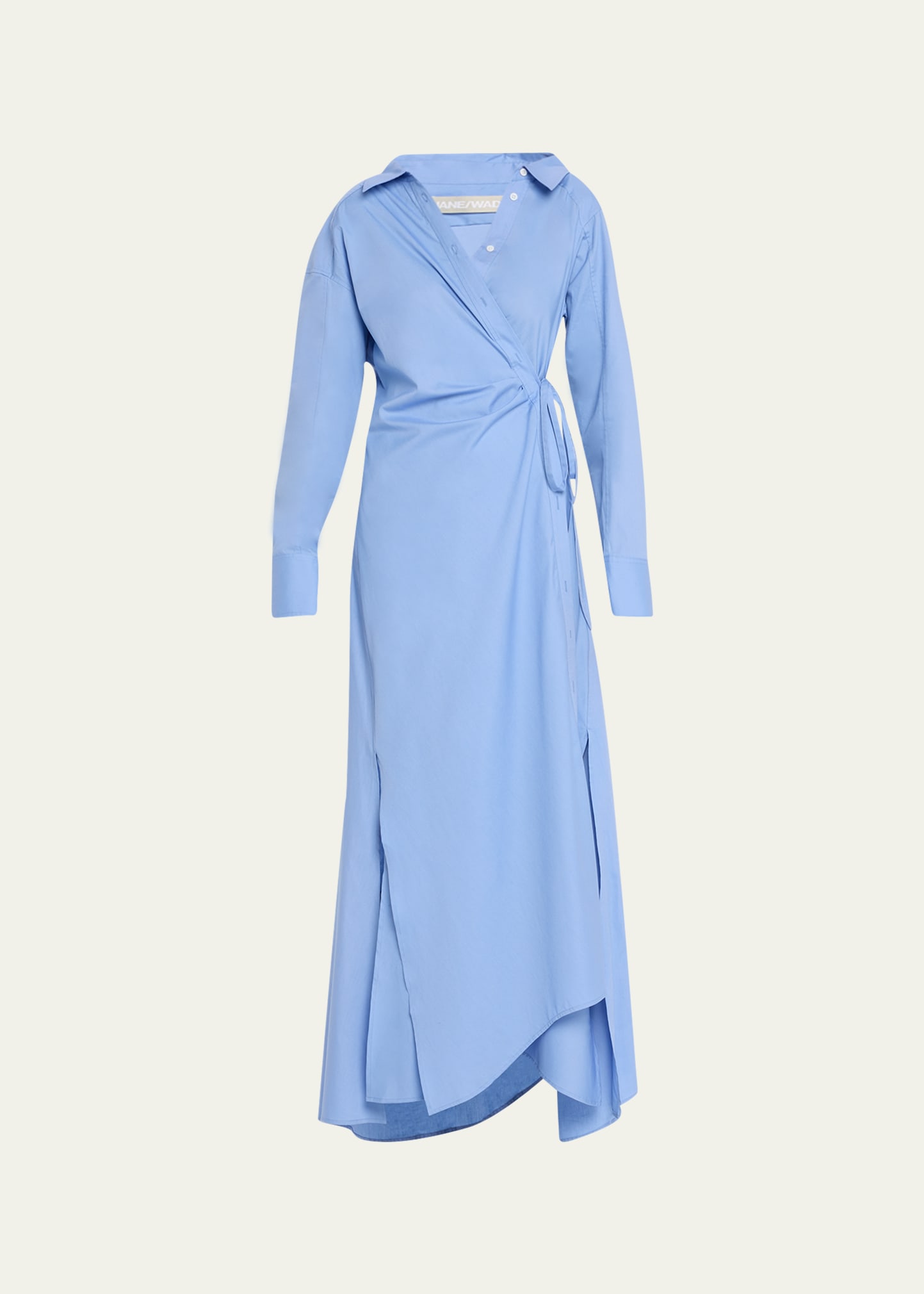 Jane Wade Poplin Long-sleeve Maxi Wrap Dress In Peri Blue