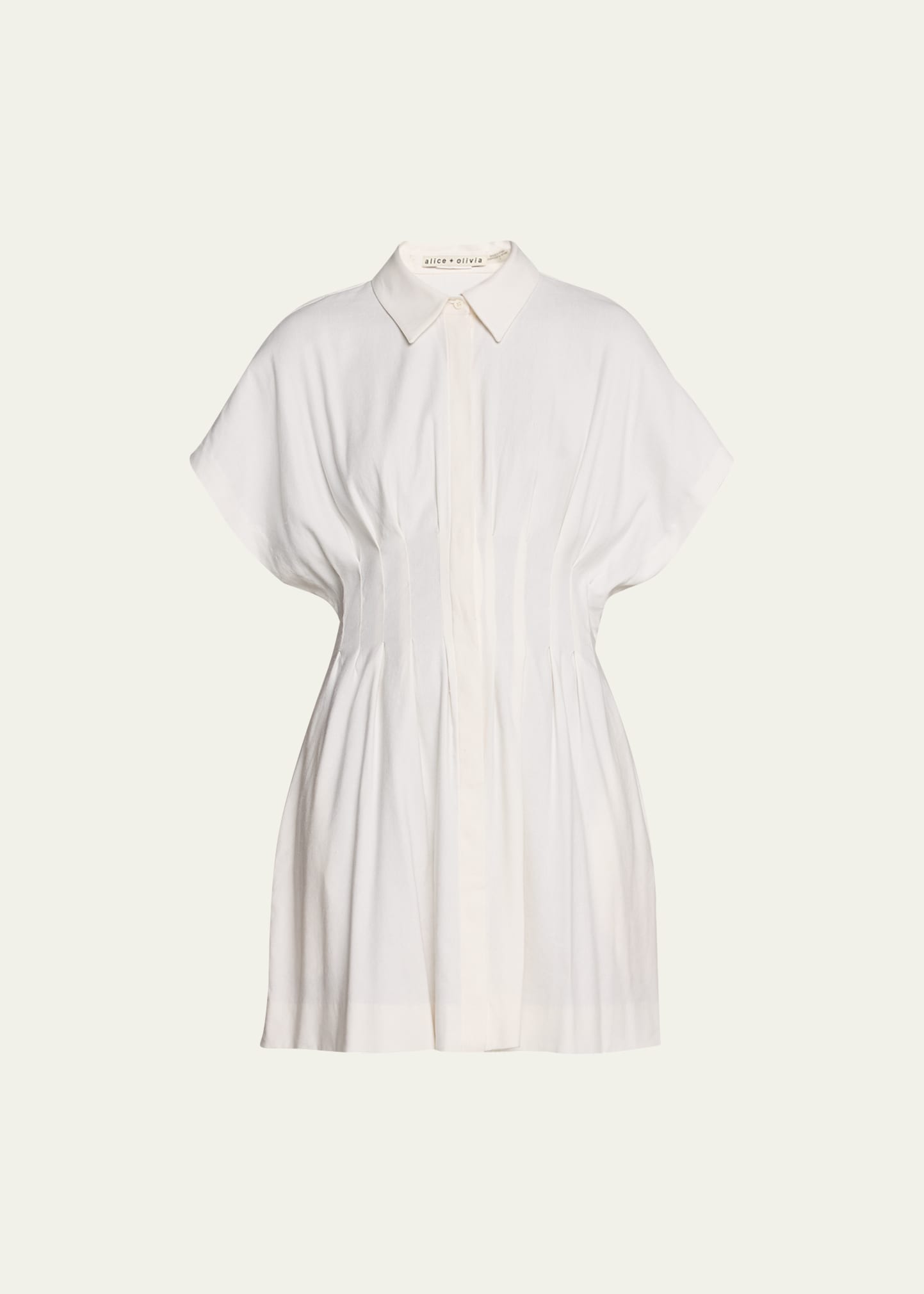 Alice And Olivia Lilliana Pleated Mini Shirt Dress In Off White