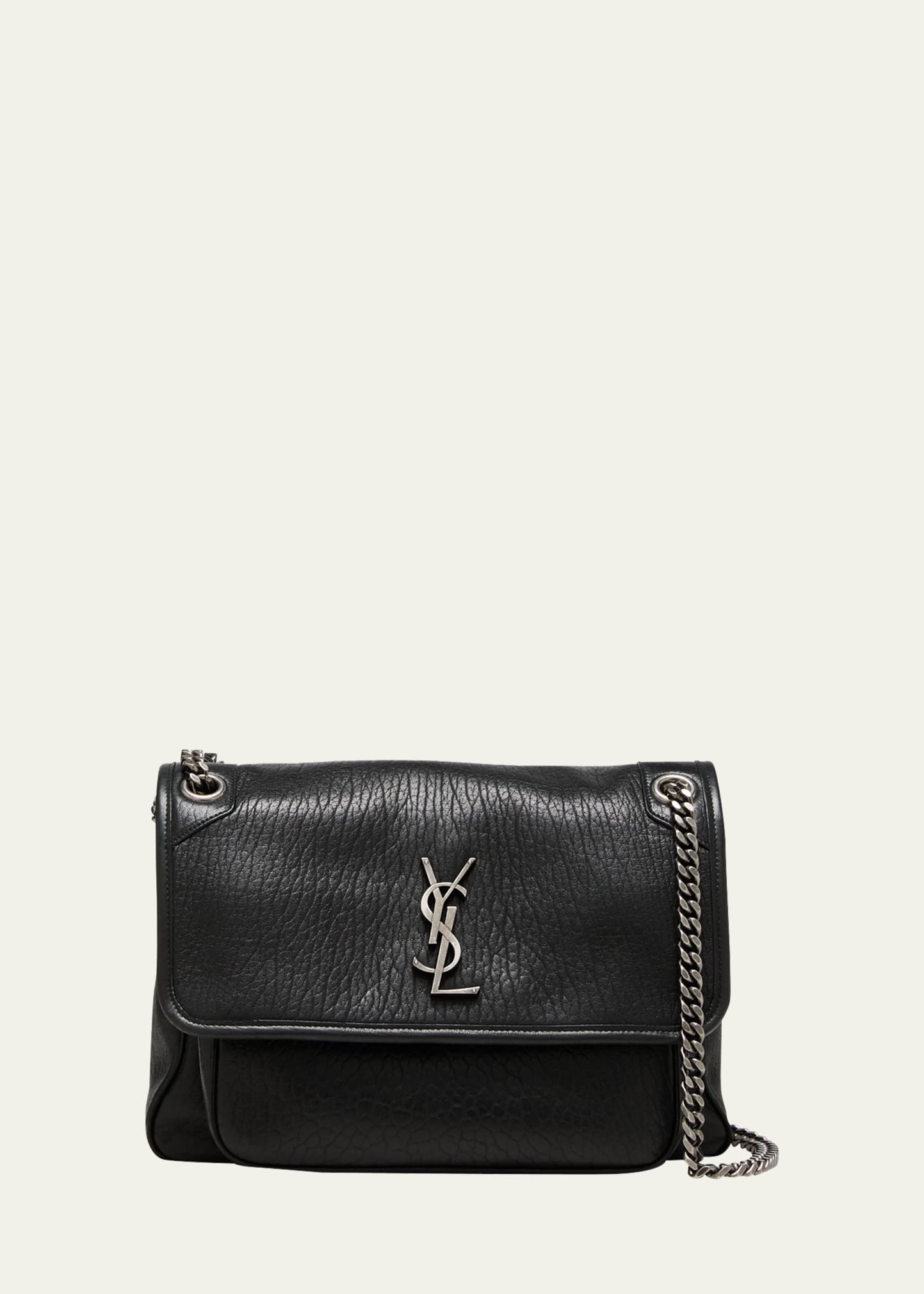 Saint Laurent Niki Medium Leather Chain Shoulder Bag In 1000 Nero