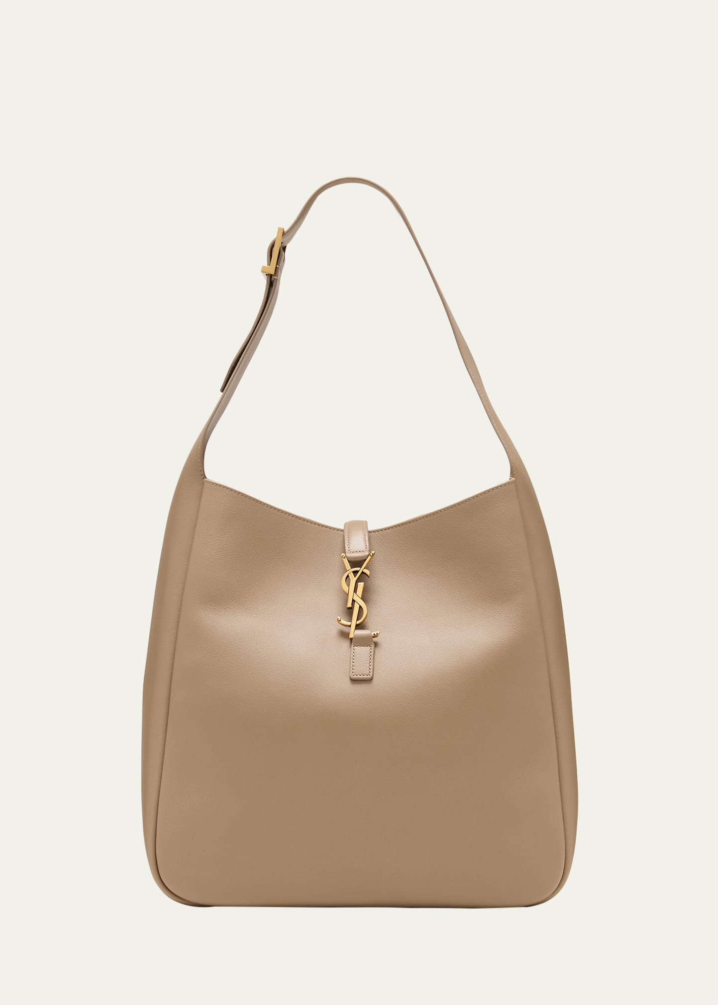 Saint Laurent Le 5a7 Large Ysl Shoulder Hobo Bag In Smooth Leather In Dusty Grey