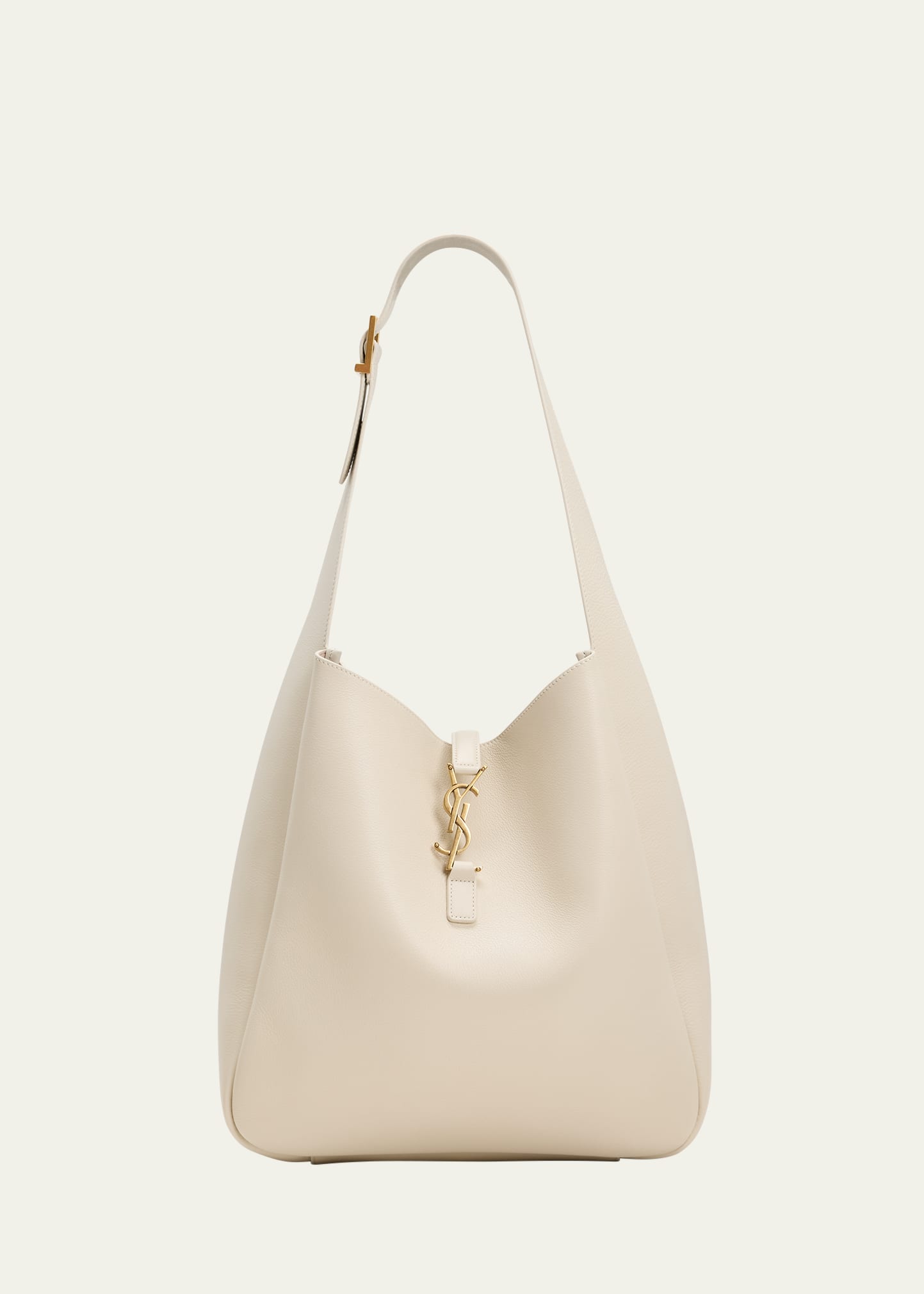 Shop Saint Laurent Le 5a7 Large Ysl Shoulder Hobo Bag In Smooth Leather In Crema Soft