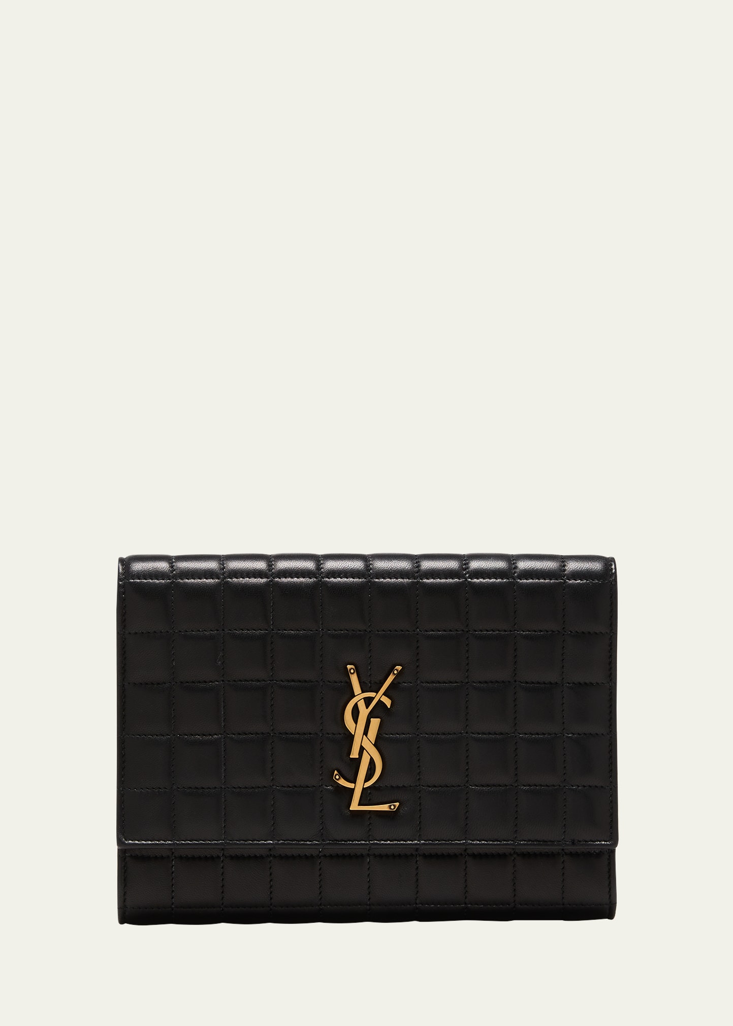 YSL Monogram Flap Clutch Bag in Quilted Smooth Leather