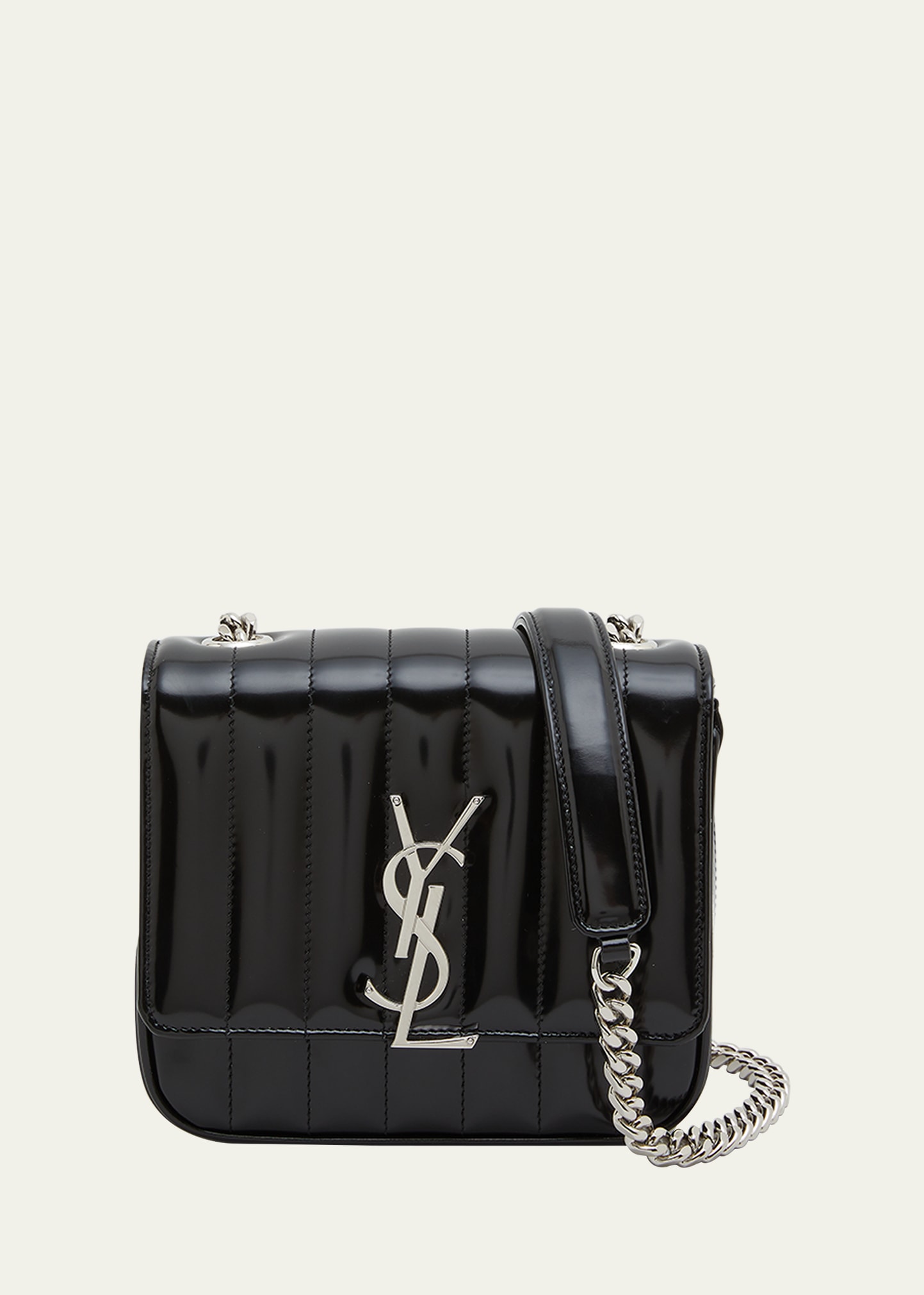 SAINT LAURENT VICKY SMALL QUILTED PATENT CHAIN SHOULDER BAG