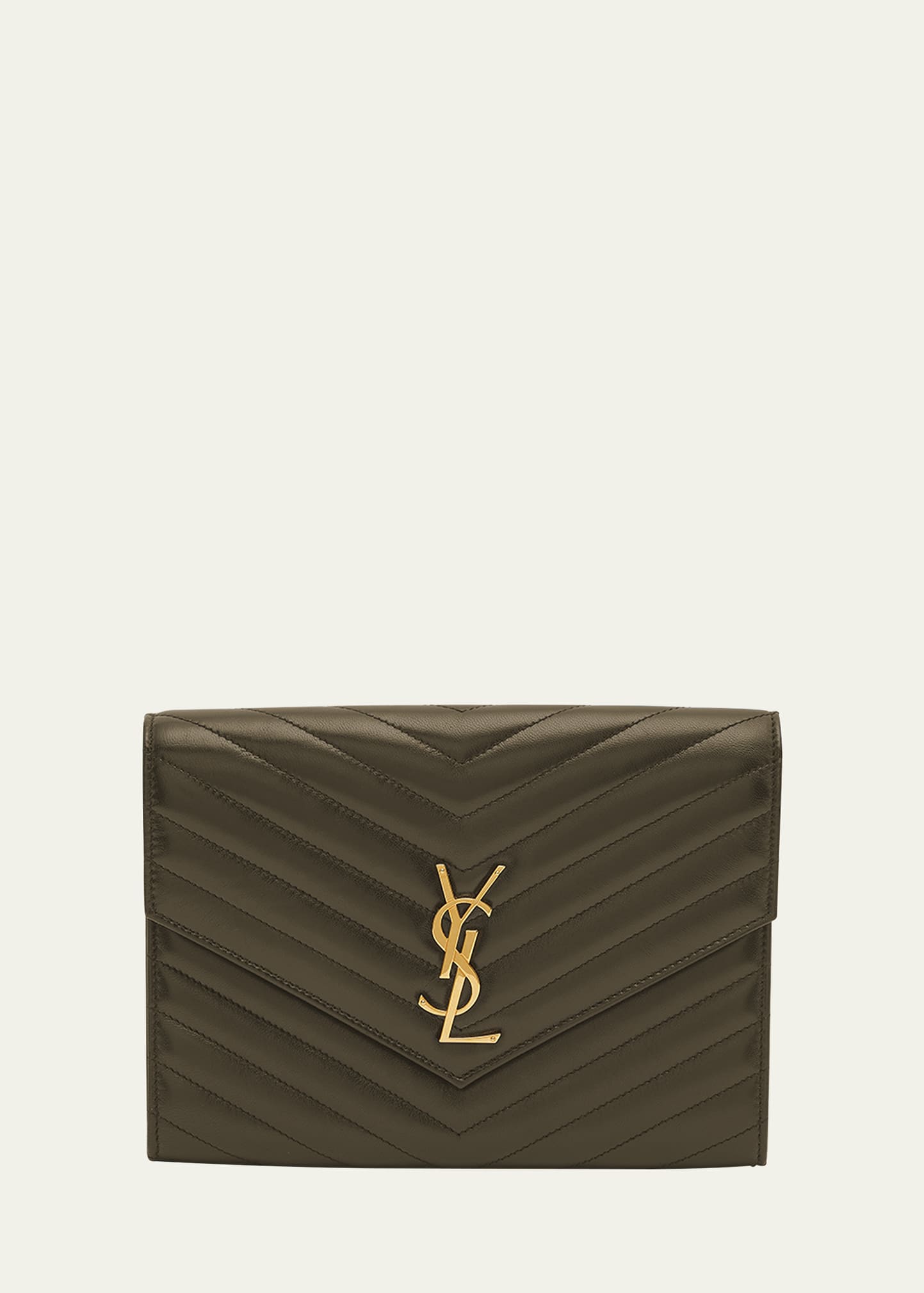 Saint Laurent Ysl Flap Quilted Leather Clutch Bag In 3212 Light Musk