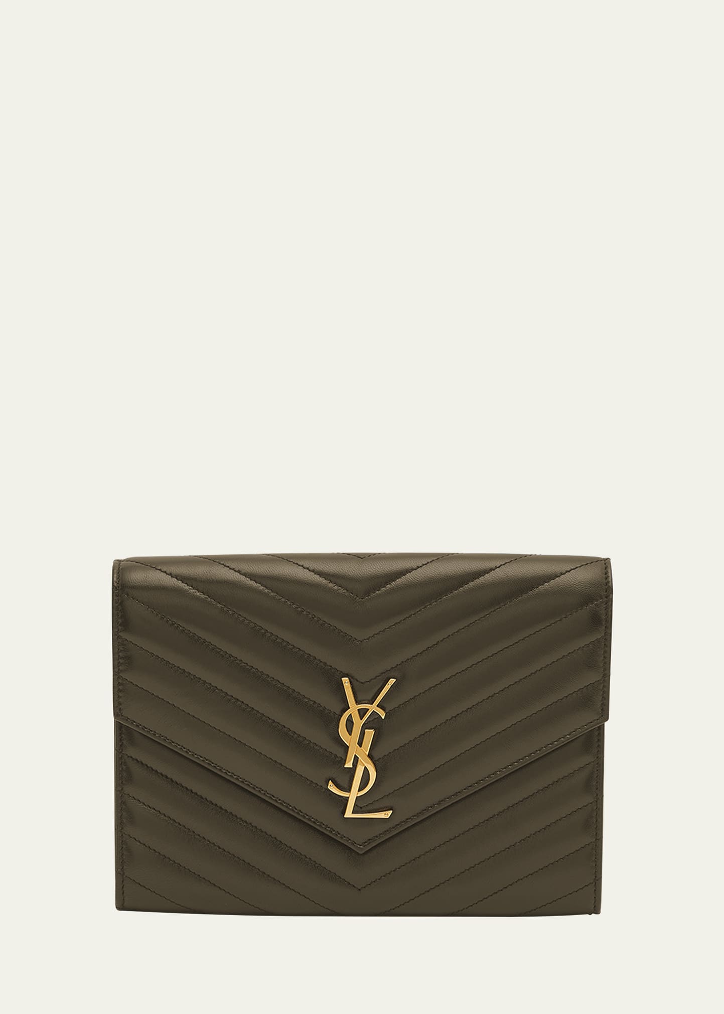 YSL Monogram Flap Clutch Bag in Smooth Leather