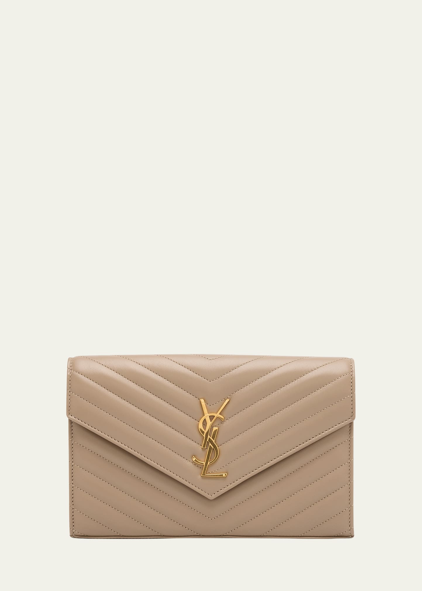Saint Laurent Ysl Monogram Large Wallet On Chain In Smooth Leather In Dusty Grey