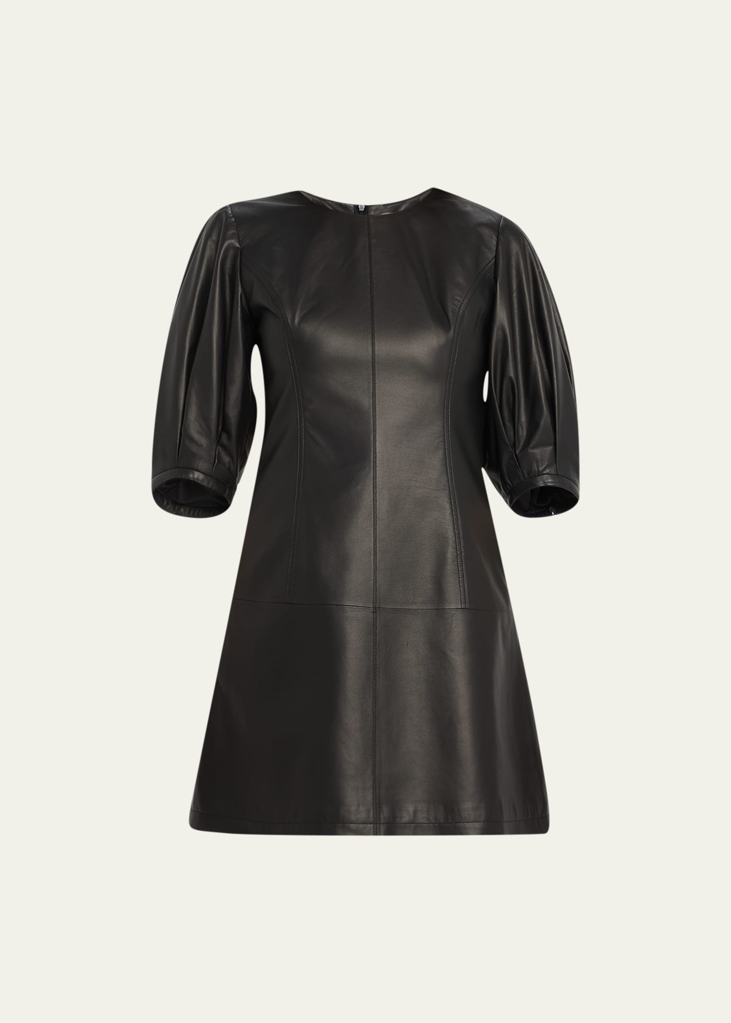Shop Jason Wu Blouson-sleeve Leather Mini Dress In Black