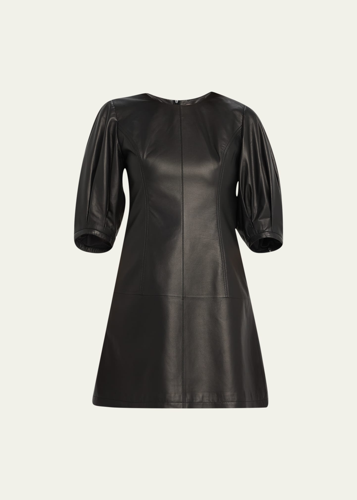Jason Wu Blouson-sleeve Leather Mini Dress In Black