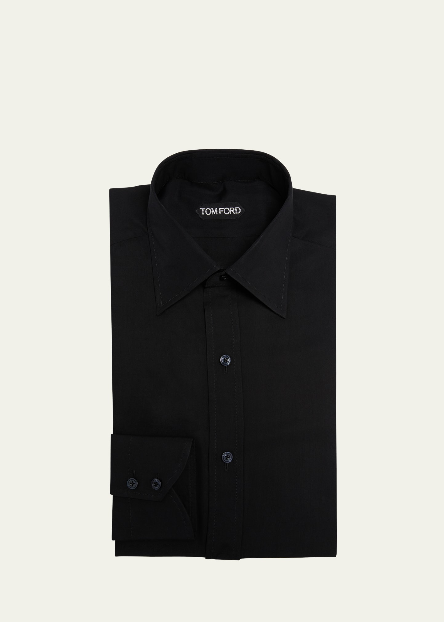 Shop Tom Ford Men's Cotton-silk Slim Fit Dress Shirt In Black