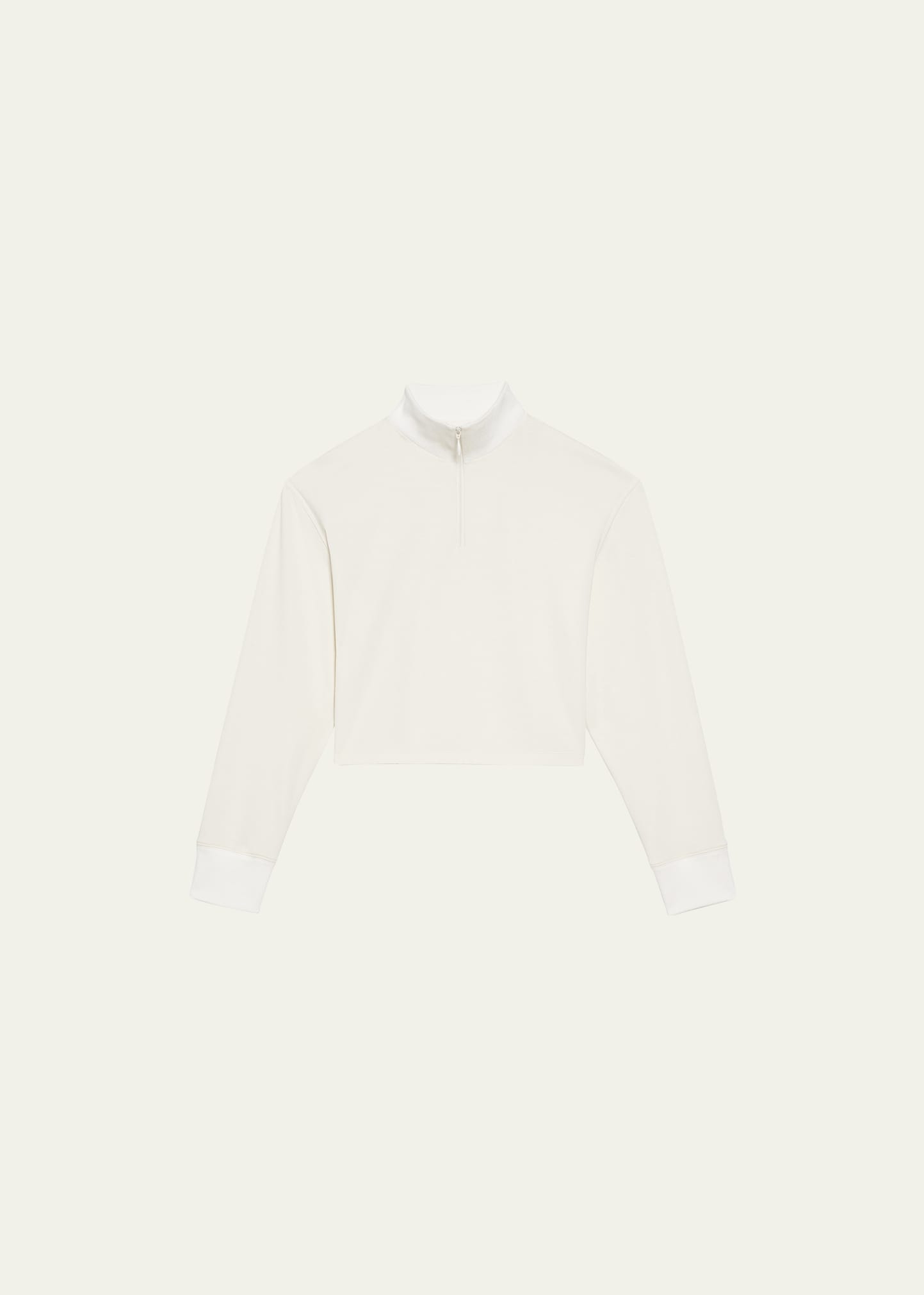 Shop Theory Cropped Half-zip Viscose Sweatshirt In Ivory