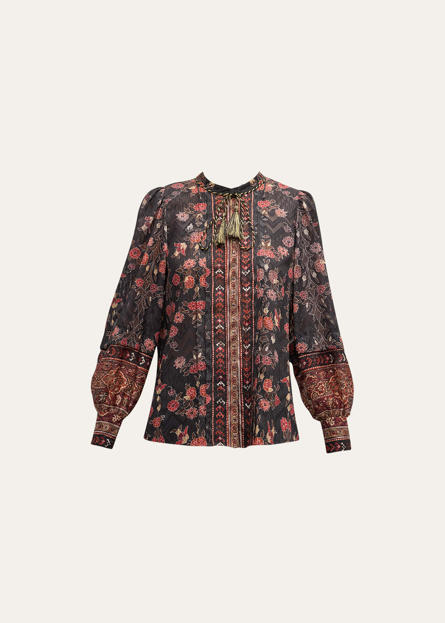 Kobi Halperin Laurena Floral-print Burnout Pintuck Blouse In Black Multi