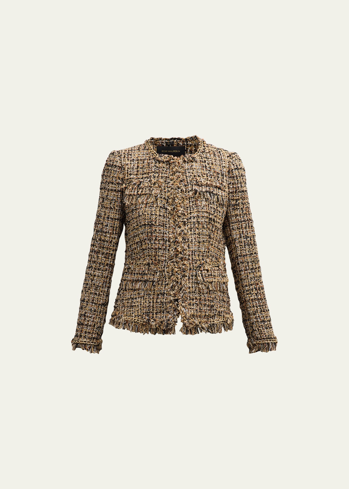 Kobi Halperin Lisa Chain-trim Fringe Tweed Jacket In Gold