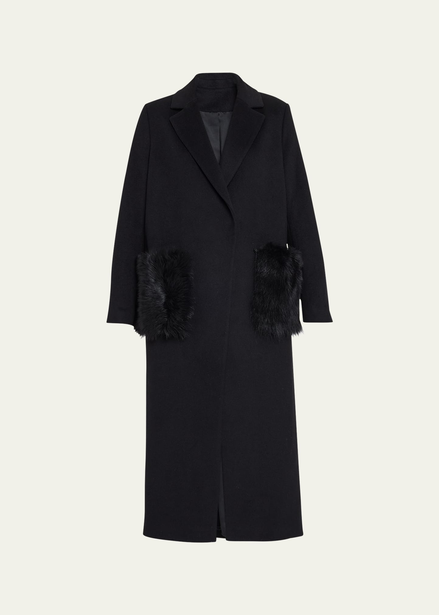 Kobi Halperin Channing Genuine Shearling Trim Wool Blend Coat In Black