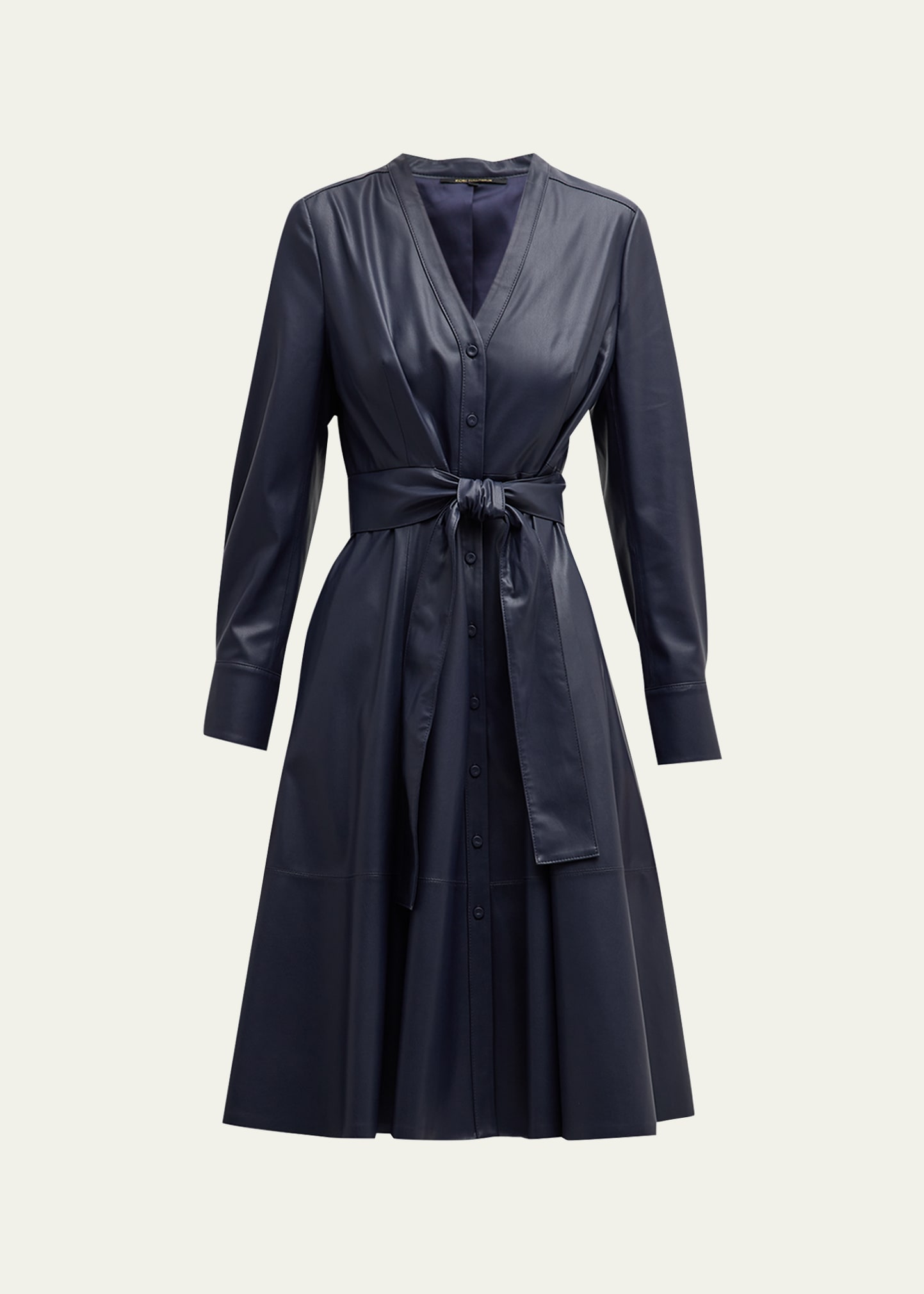 Kobi Halperin Fontana Belted Faux Leather Midi Dress In Navy
