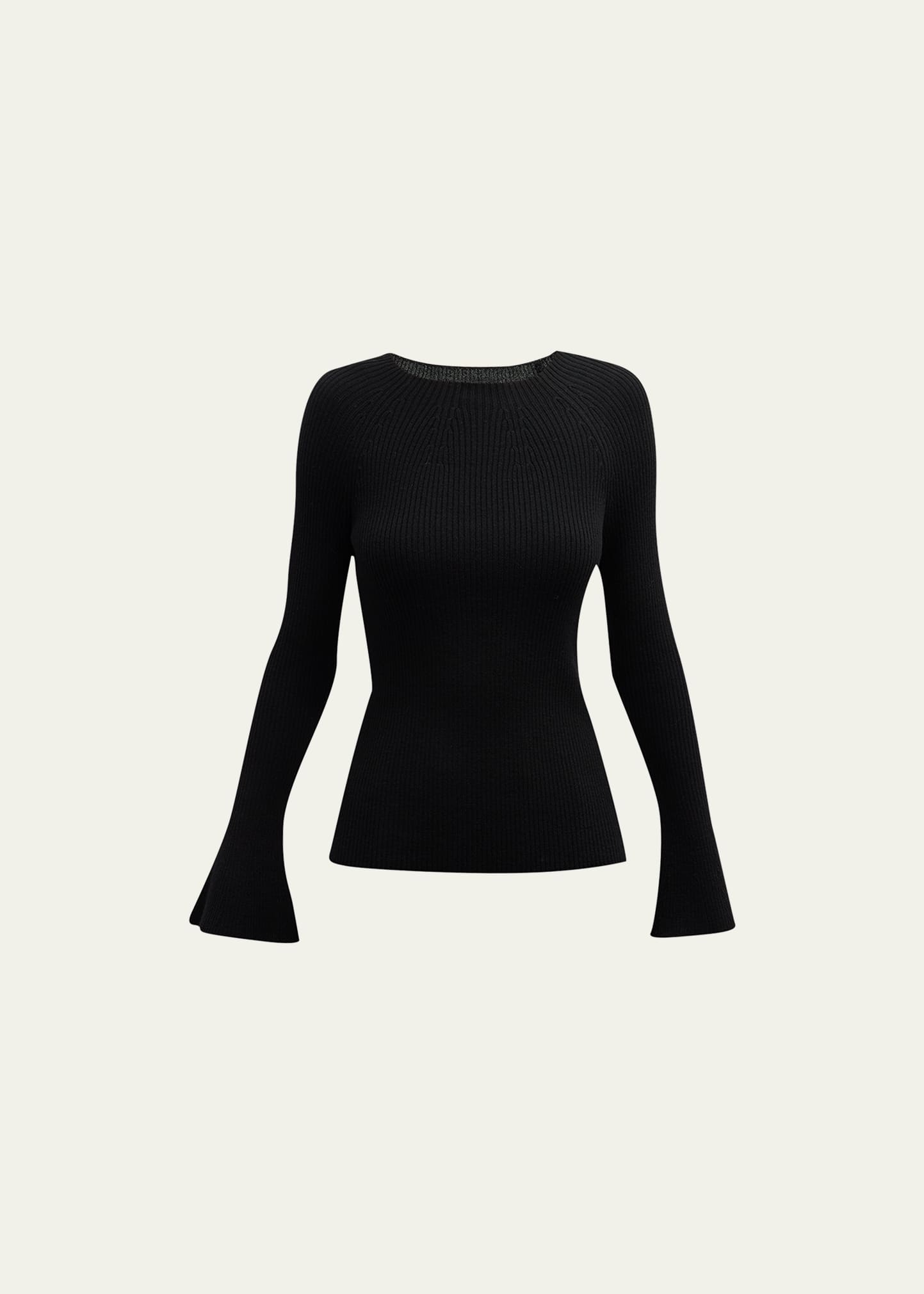Kobi Halperin Mercer Flare-sleeve Ribbed Wool Sweater In Black