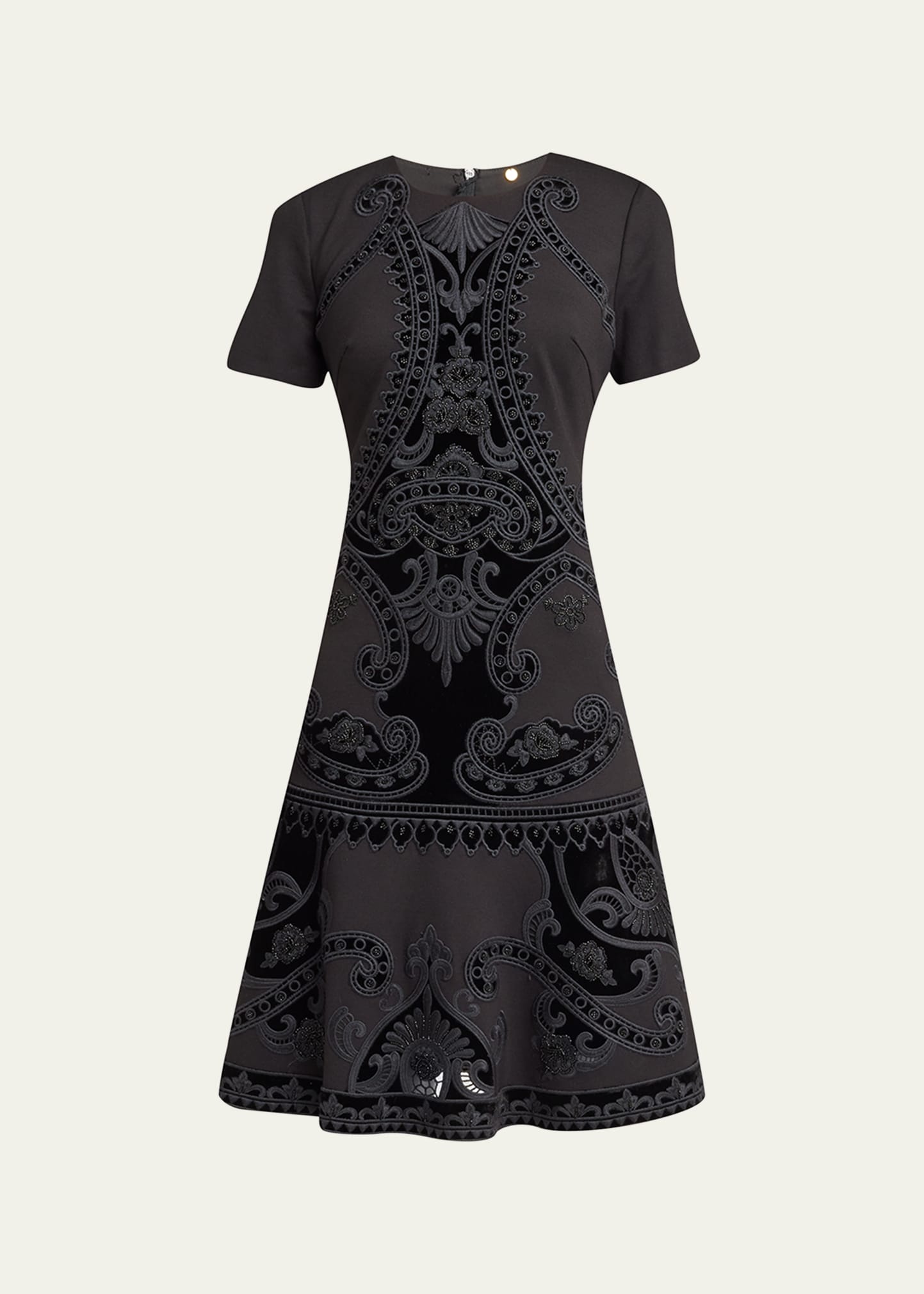 Blaine Velvet Embroidered Short-Sleeve Dress