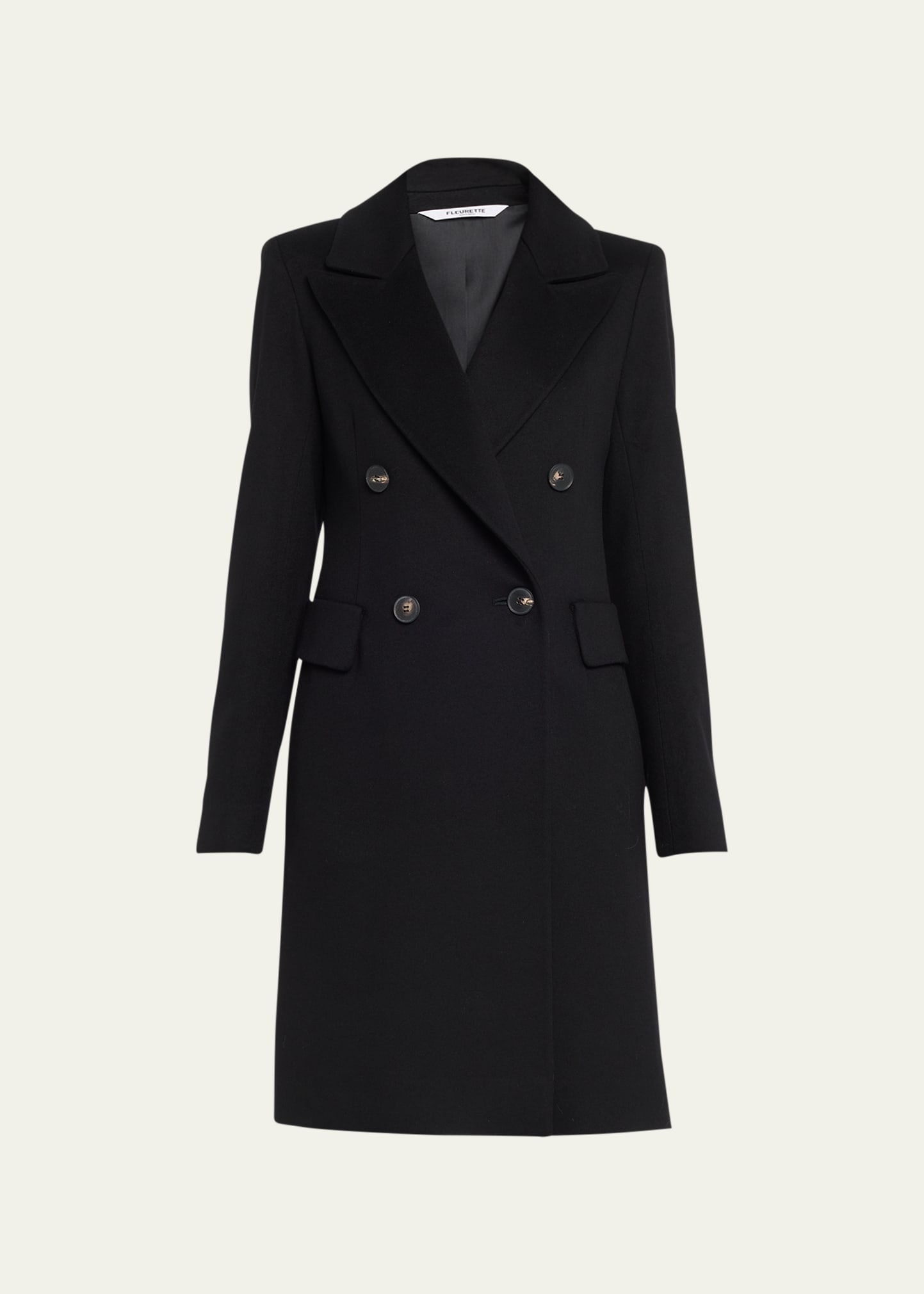 Fleurette Double-breast Wool Coat In Black | ModeSens