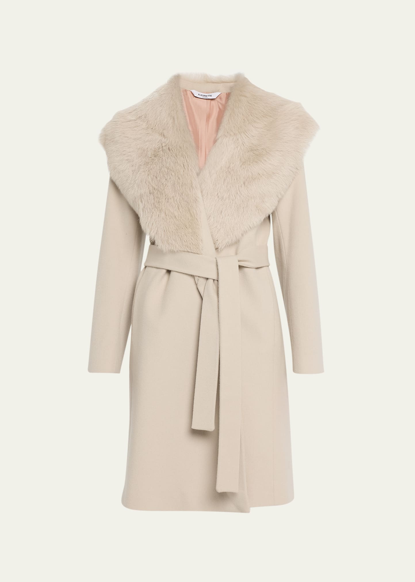FLEURETTE REESE BELTED WOOL WRAP COAT WITH SHEARLING COLLAR