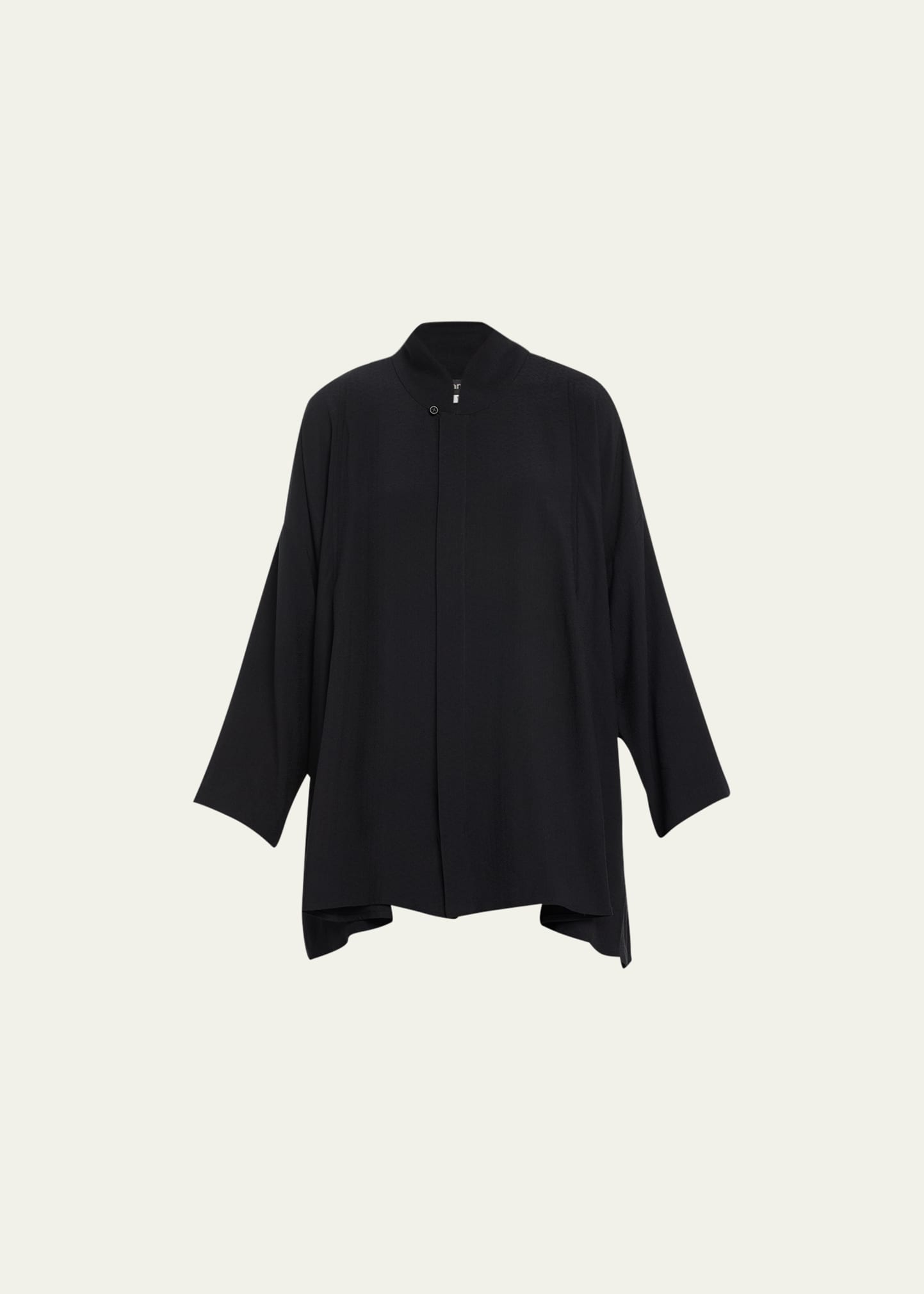 Pleated Shoulder Swing Shirt with Chinese Collar (Long Plus Length)