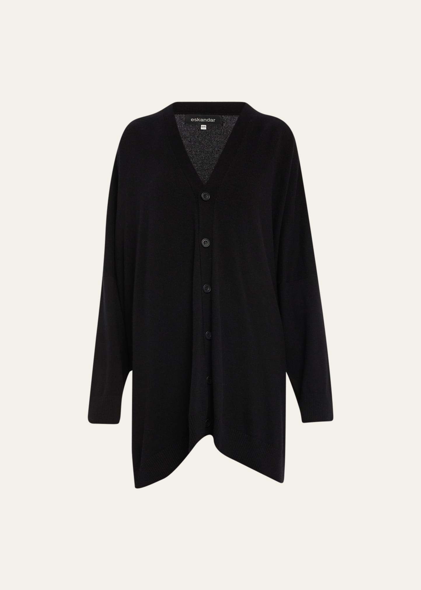 Eskandar Wide V-neck Button Cardigan (long Plus Length) In Black