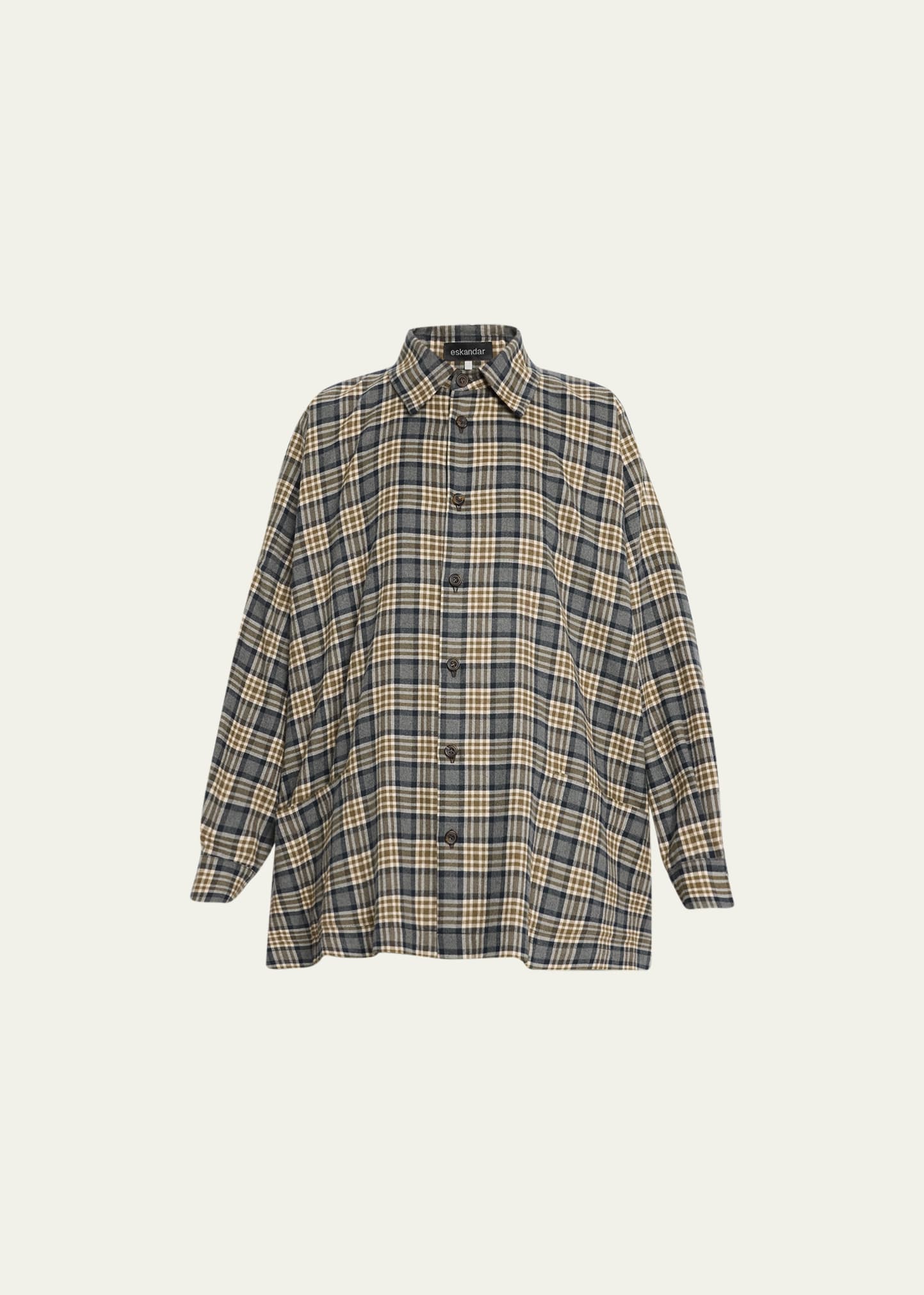 Plaid Wide Longer Back Shirt Jacket With Collar (Long Length)