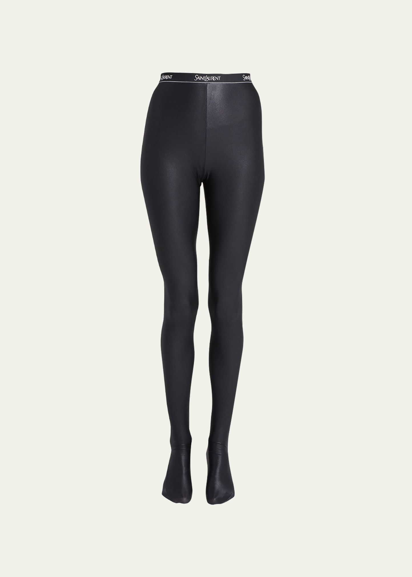 Shiny Footed Leggings with Logo Band