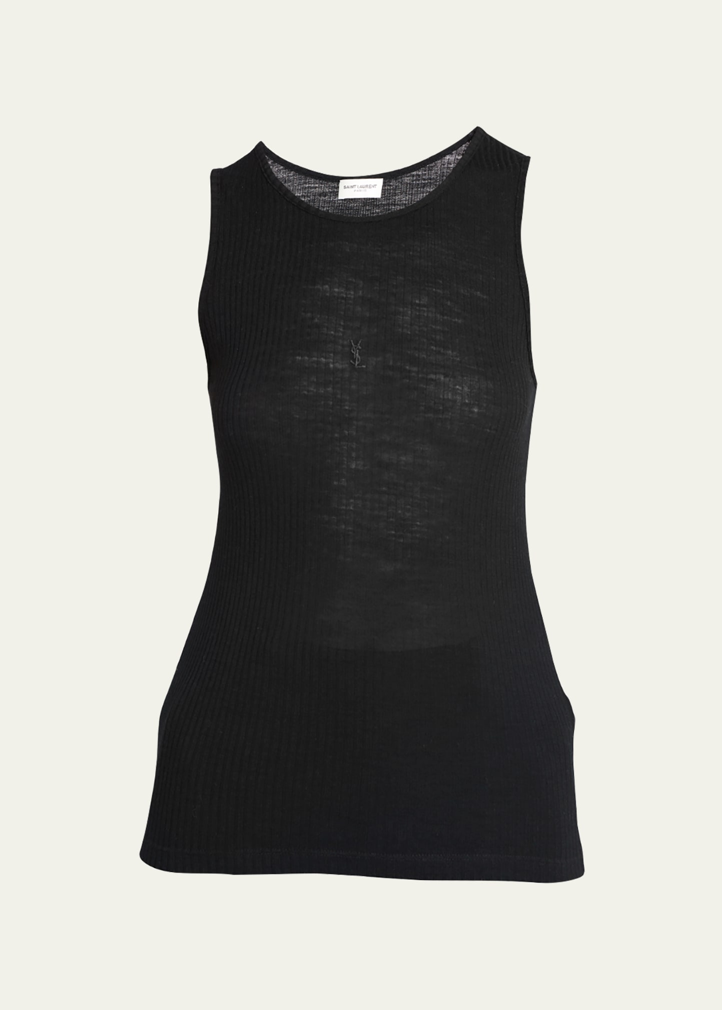 Saint Laurent Logo-embroidered Wool Tank Top In Nero