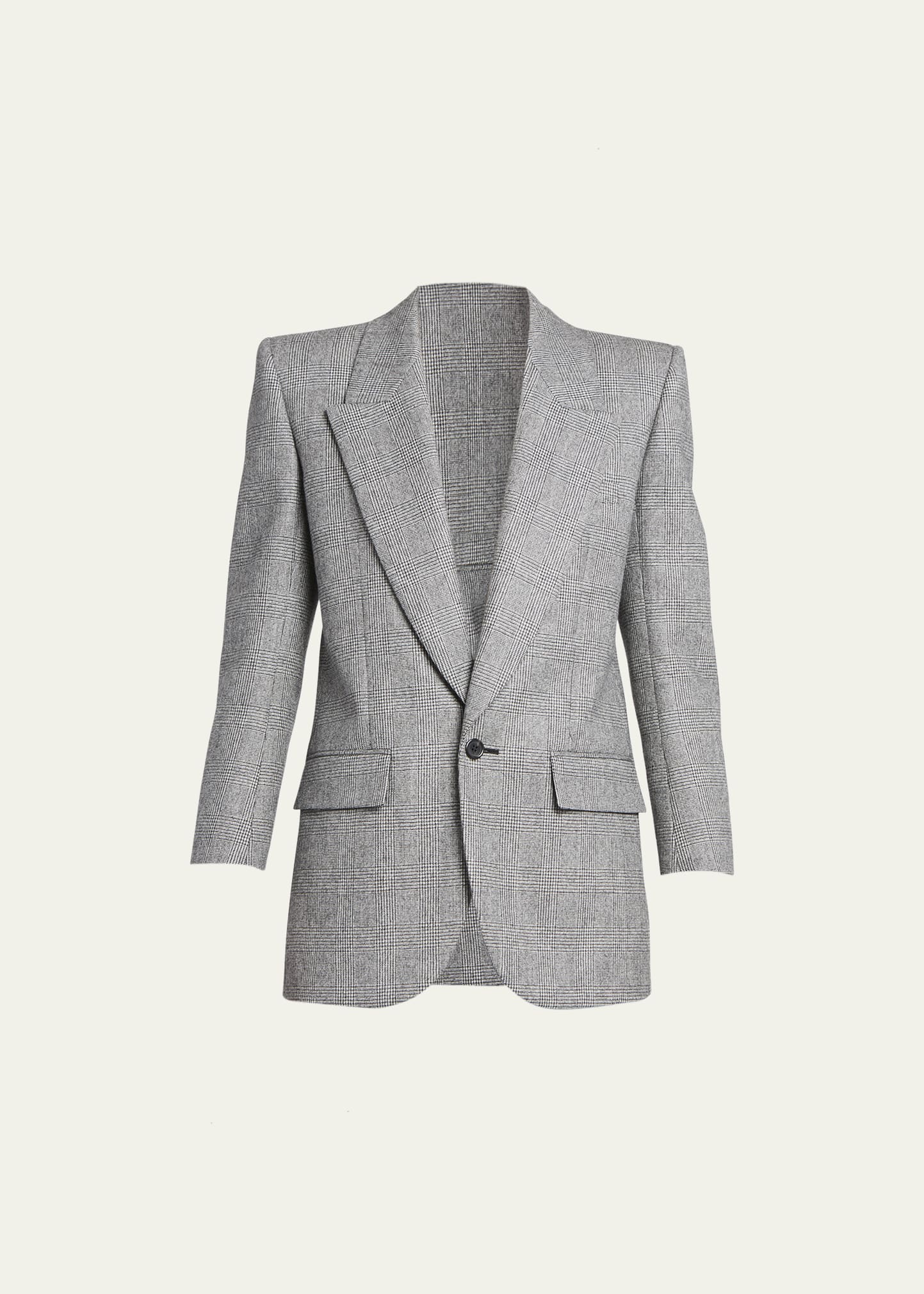 Shop Saint Laurent Micro-check Wool Blazer Jacket In Noir Craie