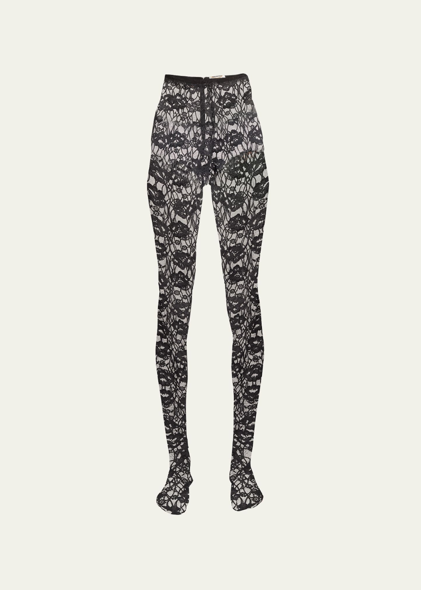 Saint Laurent High-rise Lace Tights In Nero