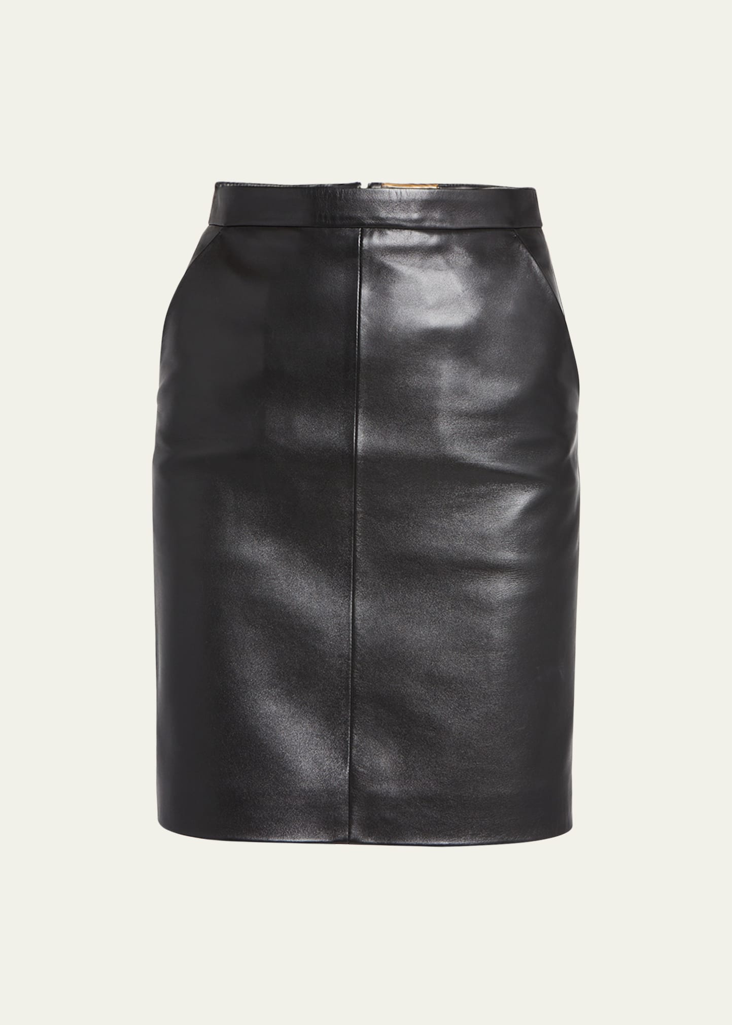 Shop Saint Laurent Leather Pencil Skirt In Nero