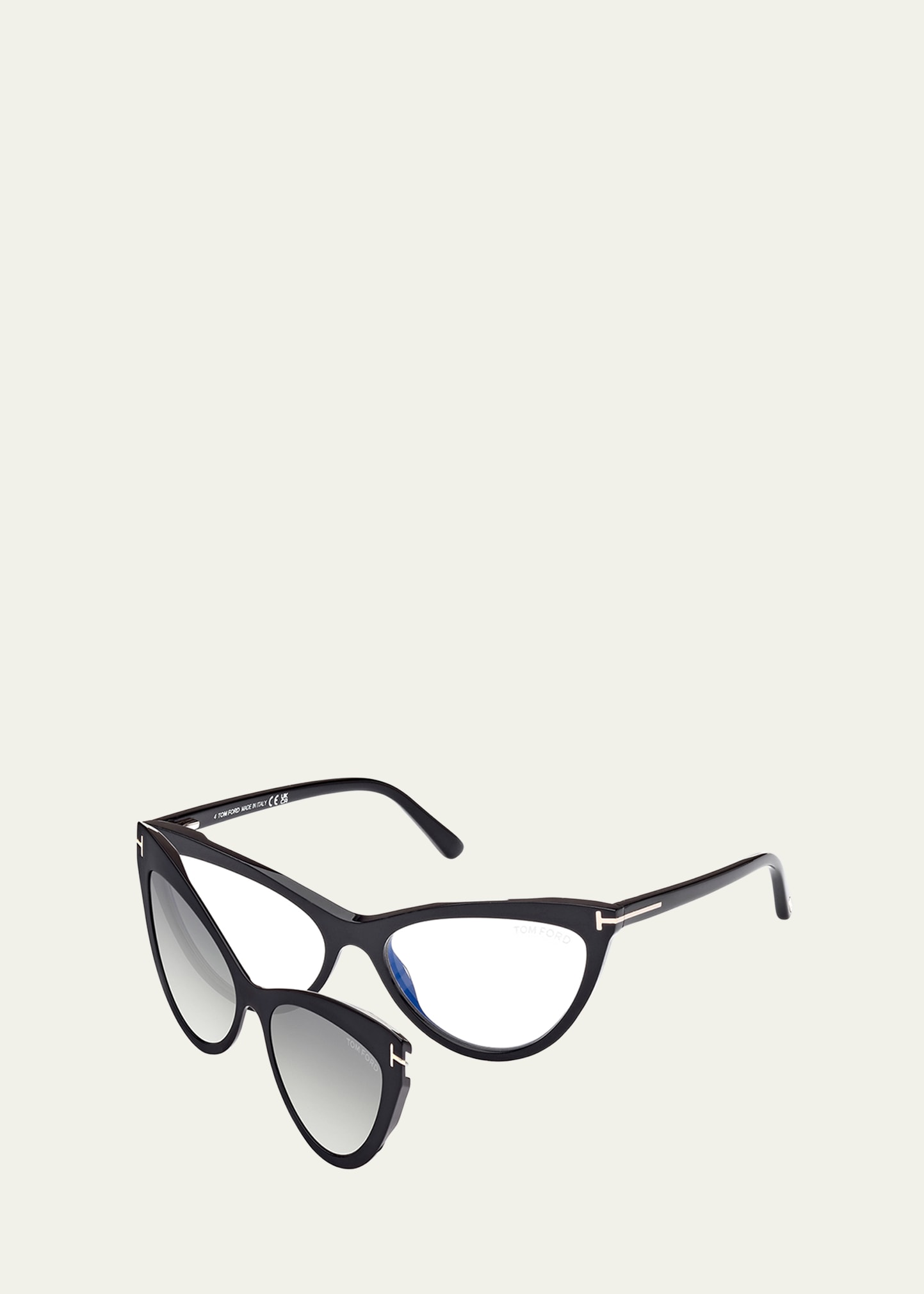 Tom Ford Blue Blocking Acetate & Plastic Cat-eye Glasses With Clip-on Sun Lenses In 001 Black
