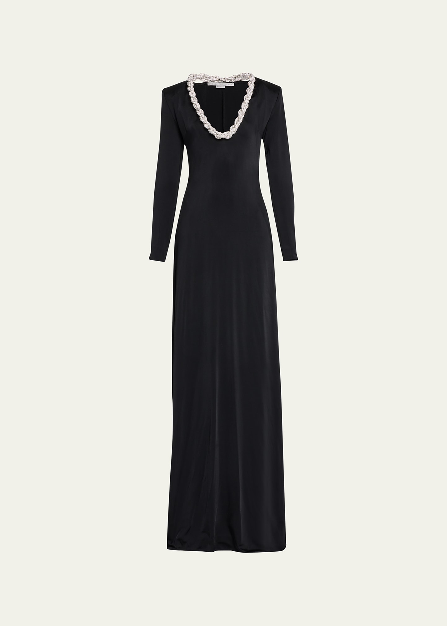 Crystal Braided Scoop-Neck Long-Sleeve Gown